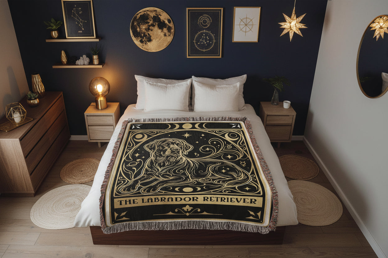🐾 Woven Blanket tarot card - Labrador Retriever Gold & Black