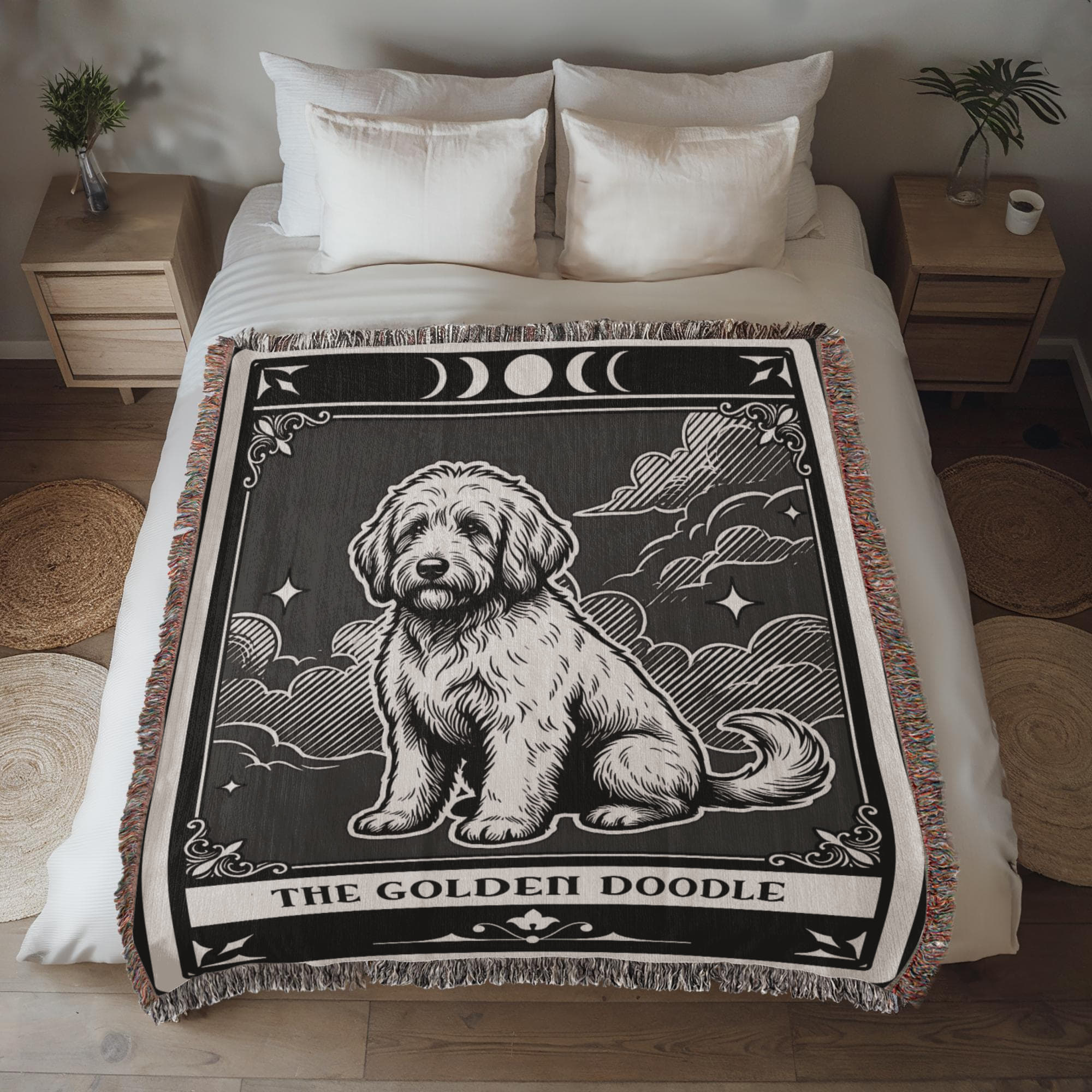 🐾 Woven Blanket Tarot Card - Golden Doodle Black&W