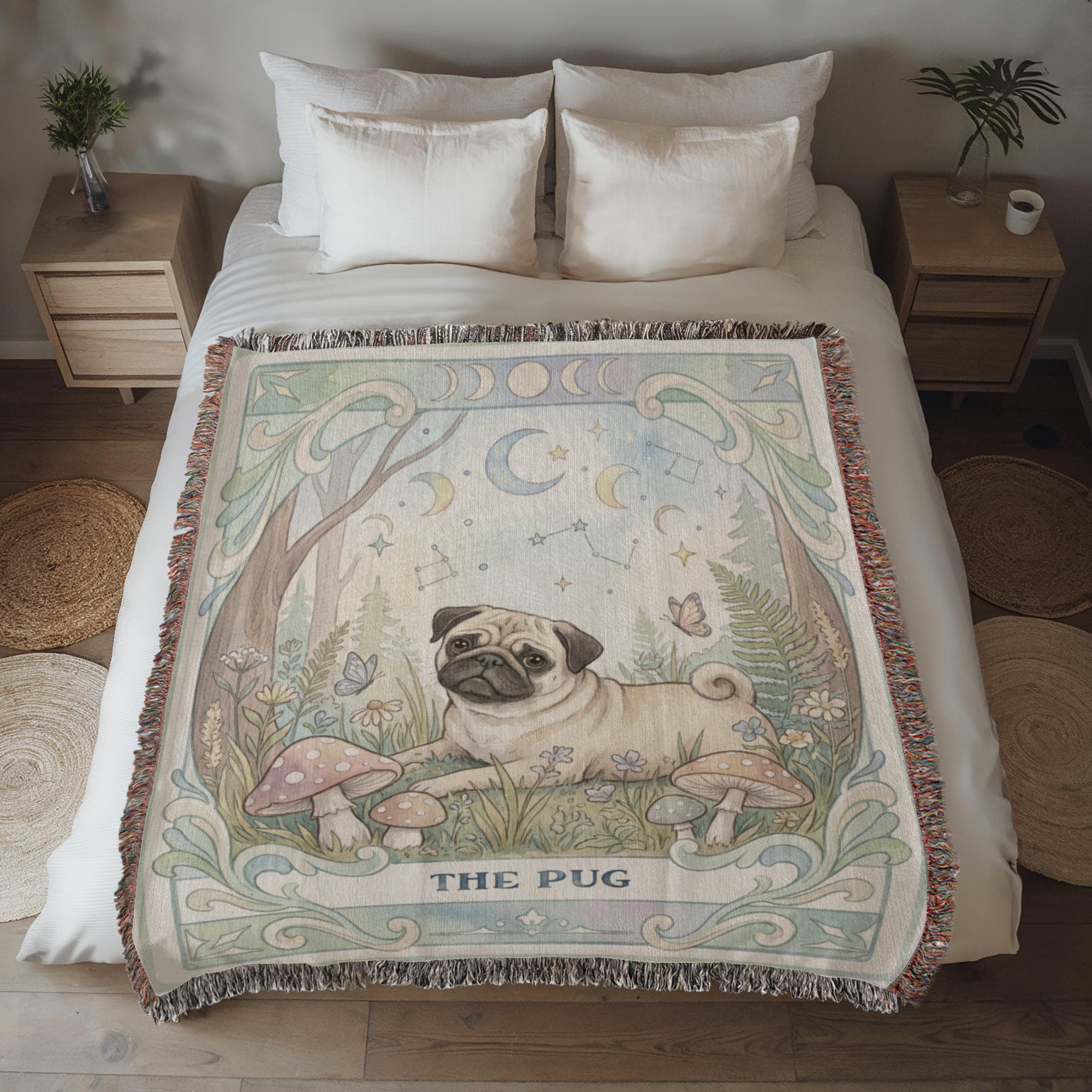 🐾 Woven Blanket Tarot Card - Pug Cottage Core