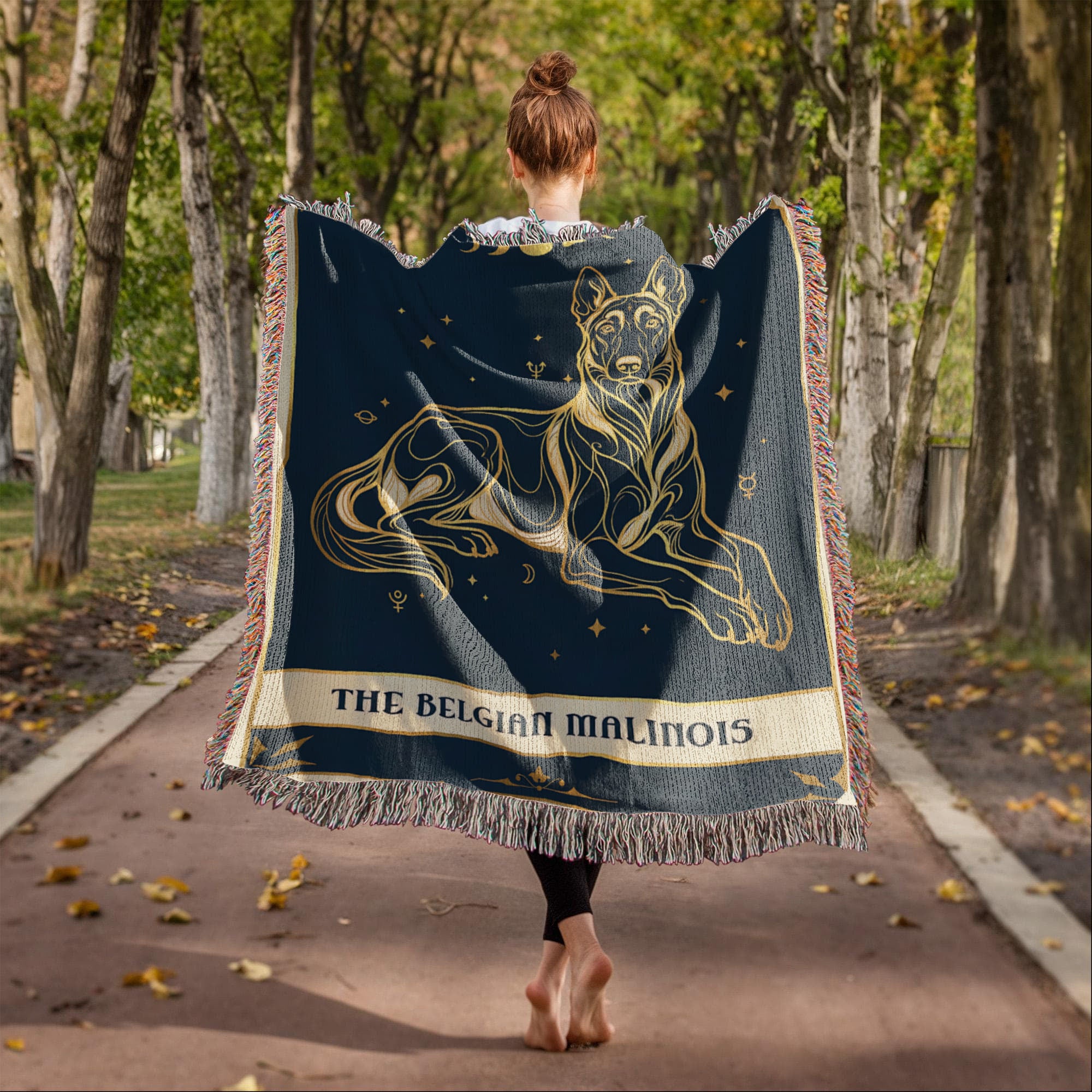 🐾 Woven Blanket Tarot Card - Belgian Malinois Celestial