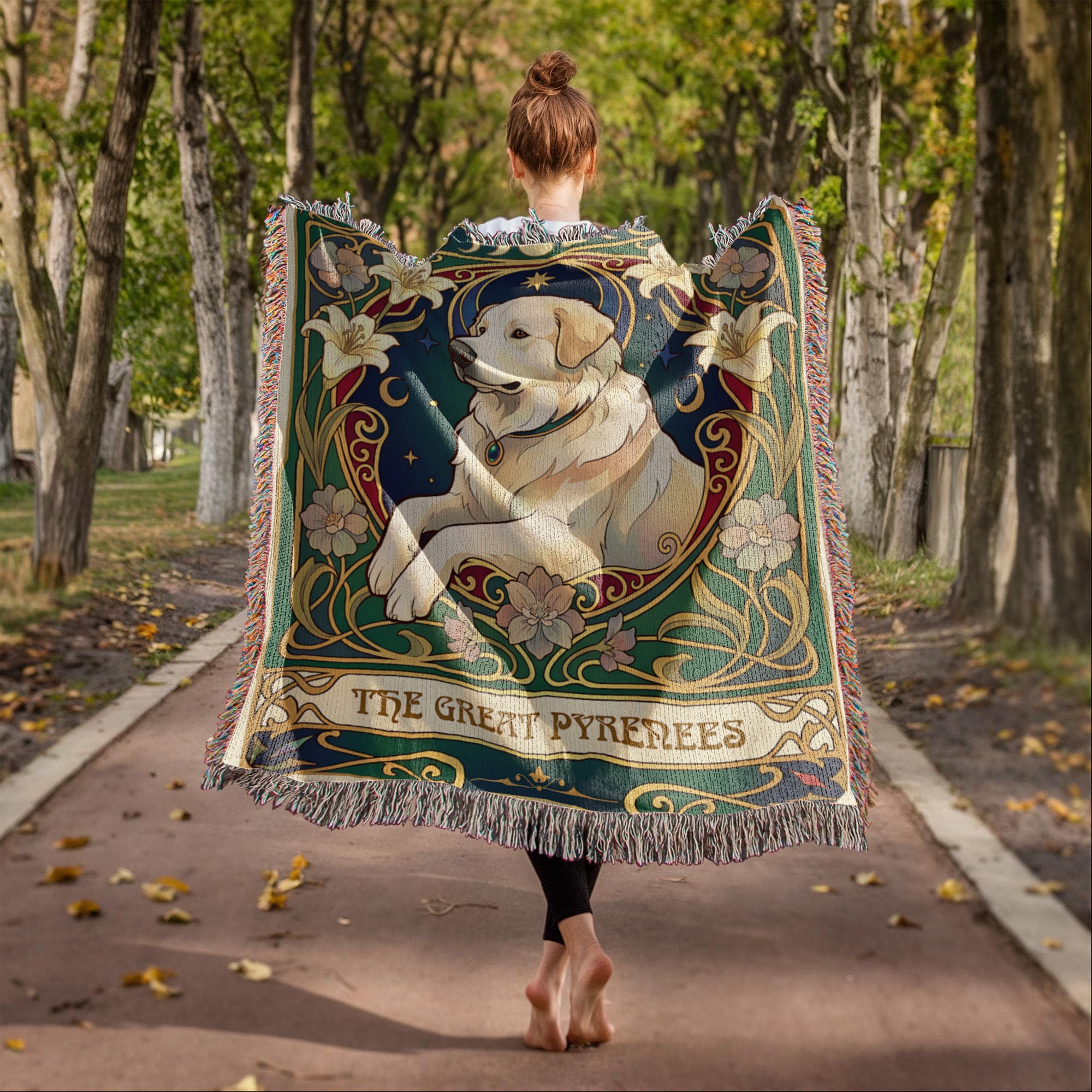 🐾 Woven Blanket Tarot Card Great Pyrenees Lillies