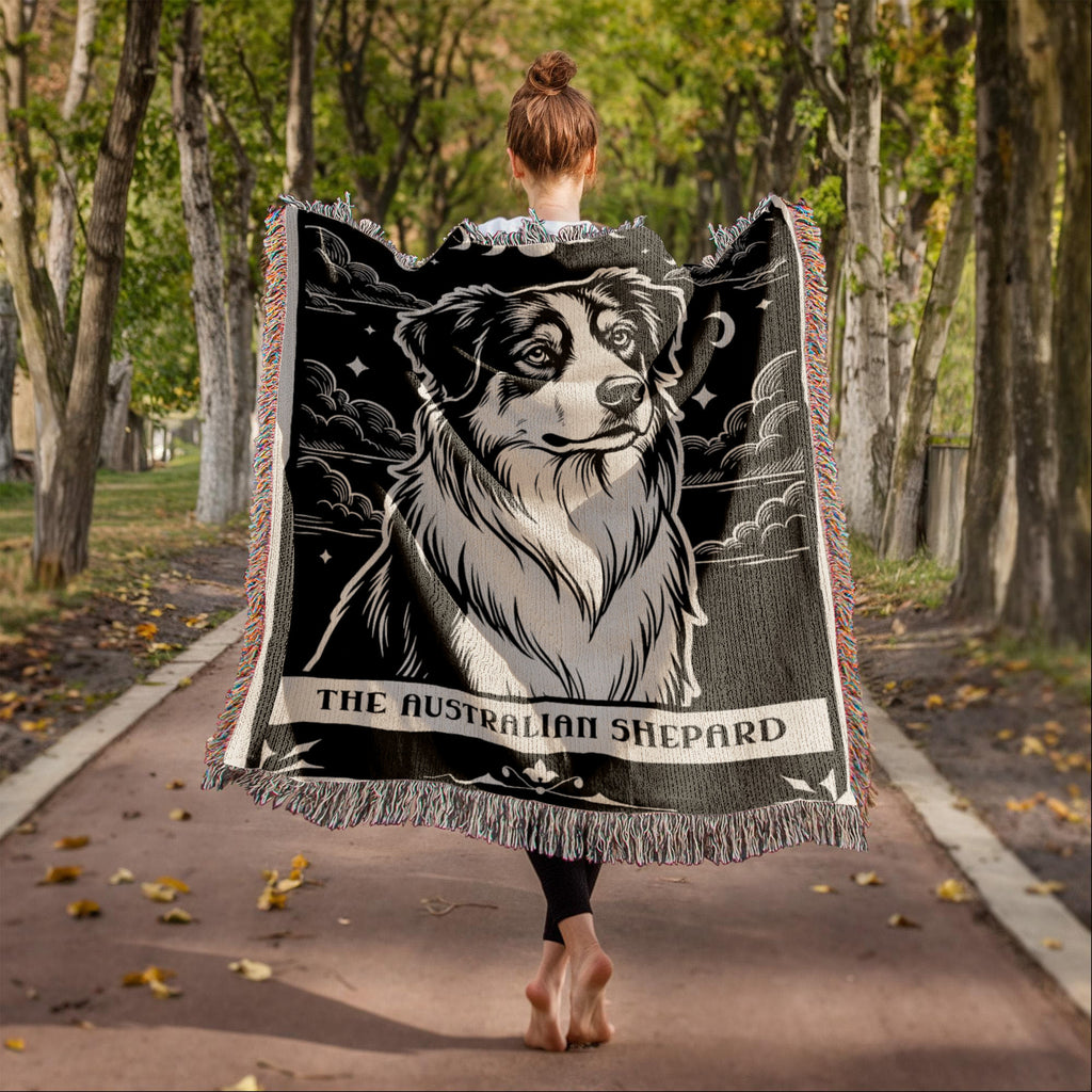 🐾 Woven Blanket Tarot Card - Australian Shepard Black and White