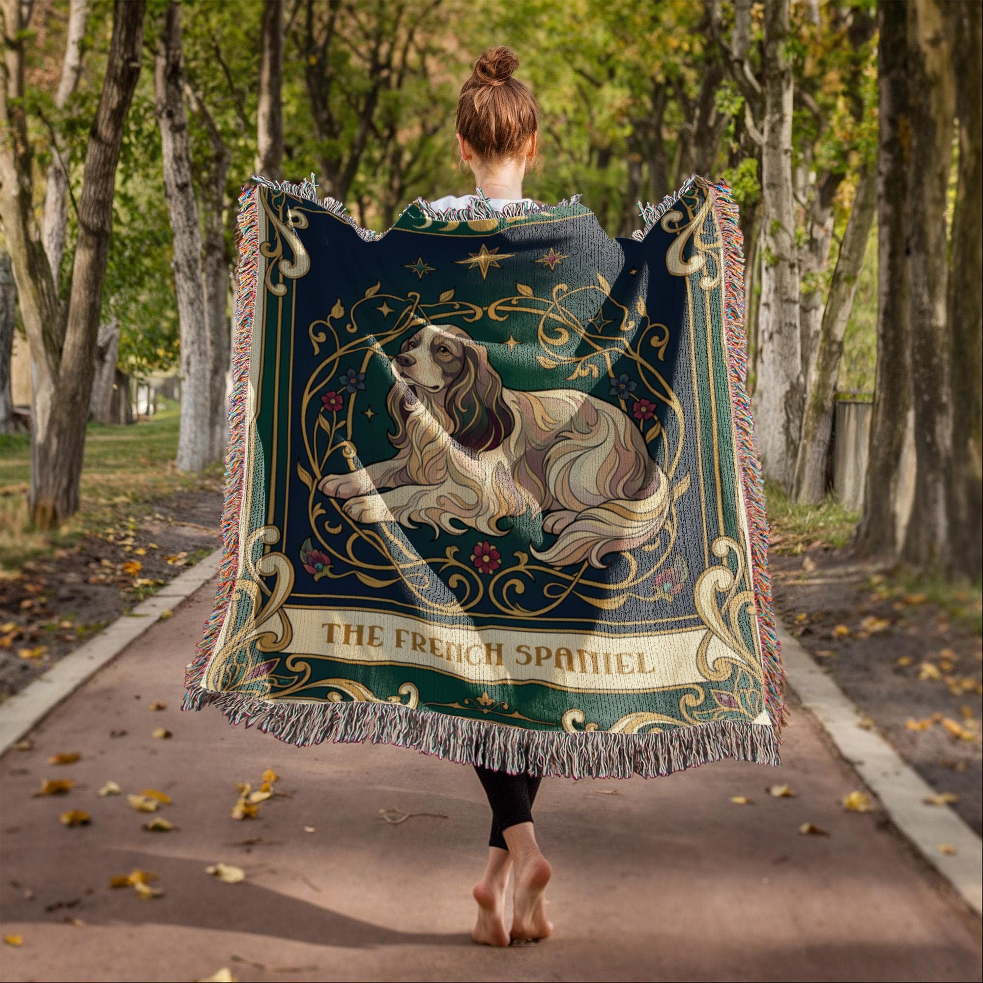 🐾 Woven Blanket Tarot Card - French Spaniel Stained glass