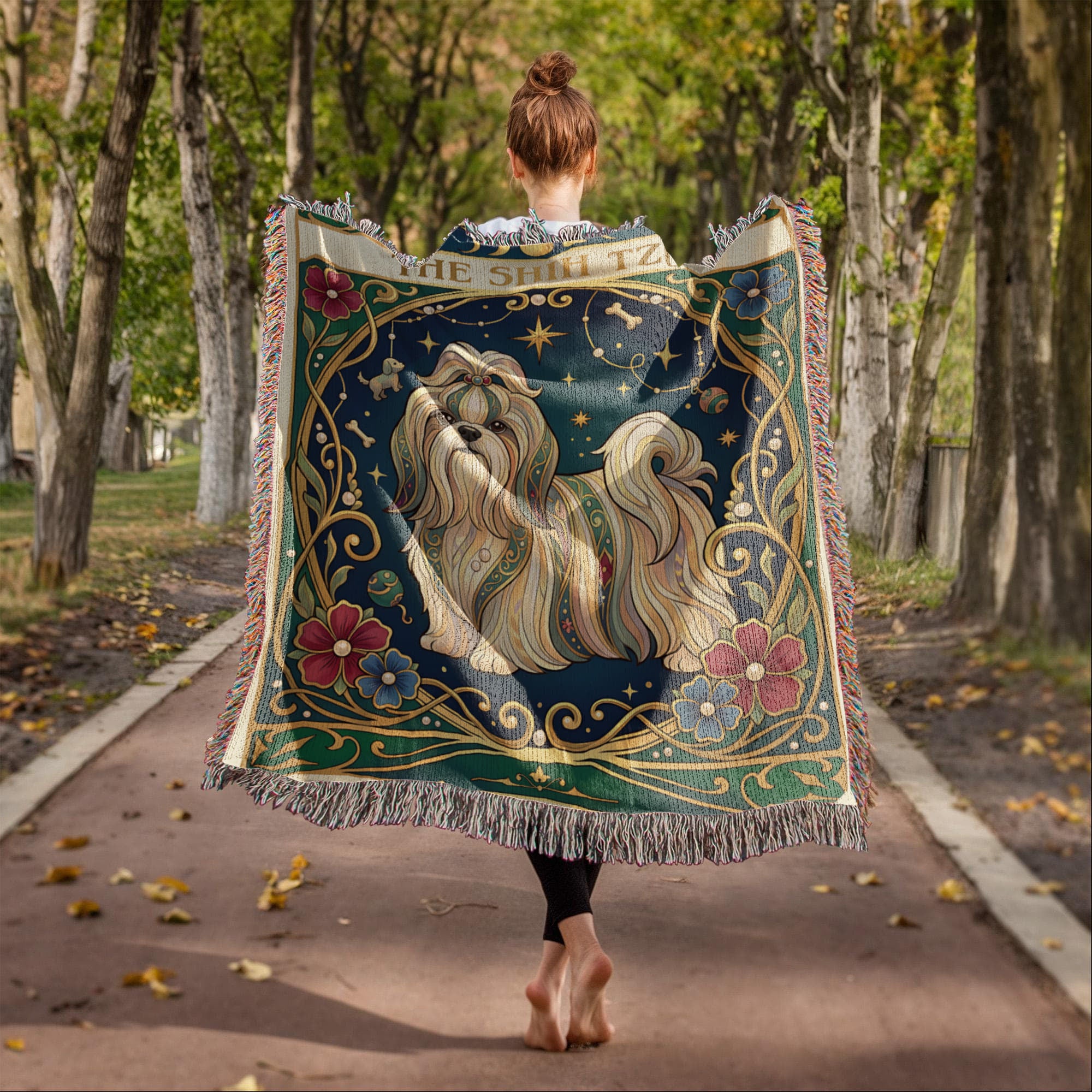 🐾 Woven Blanket Tarot Card - Shih Tzu Stained Glass