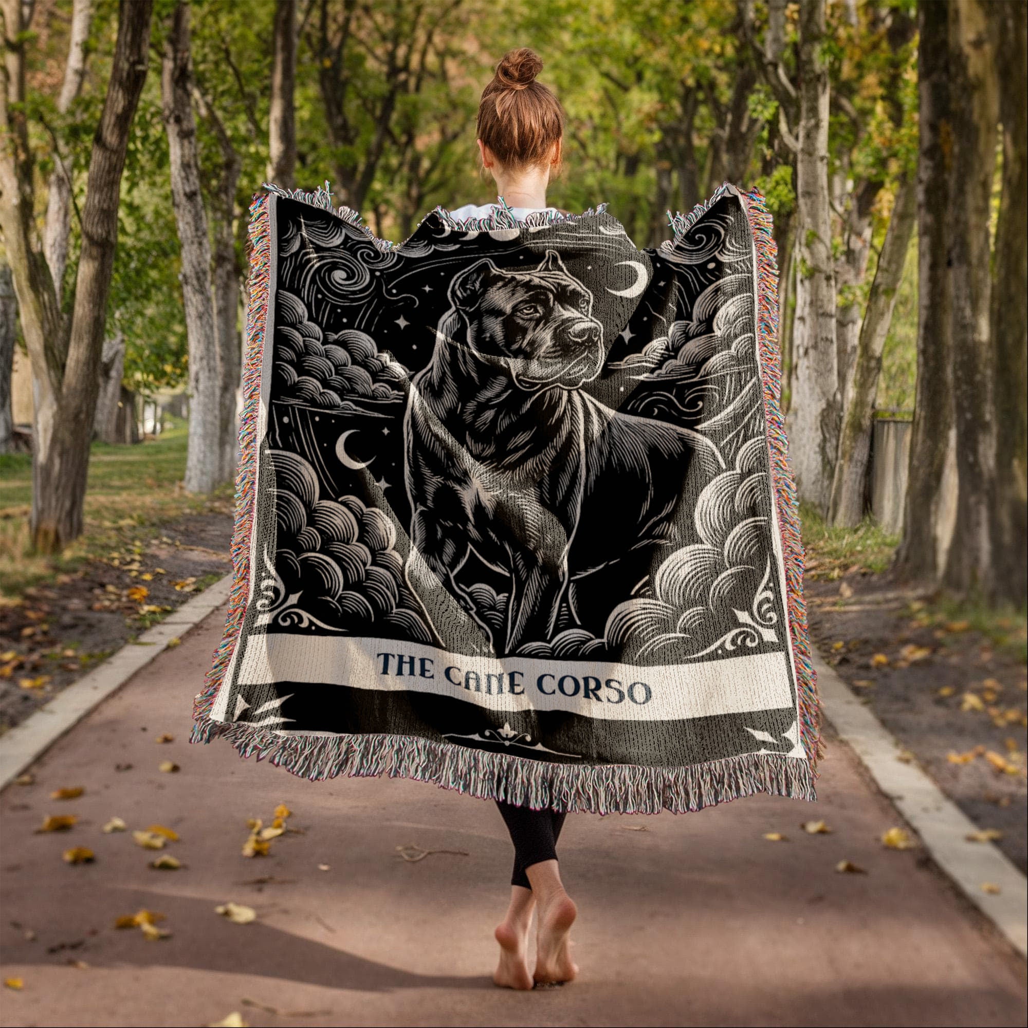 🐾 Woven Blanket Tarot Card - Cane Corso Black and White
