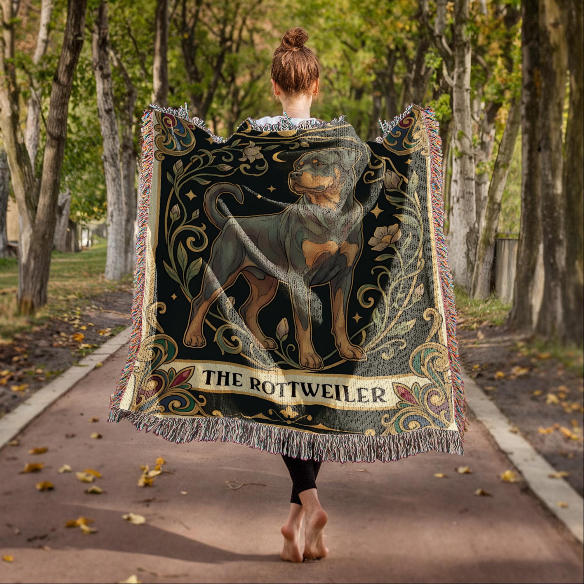 🐾 Woven Blanket Tarot Card - Rottweiler B&W II