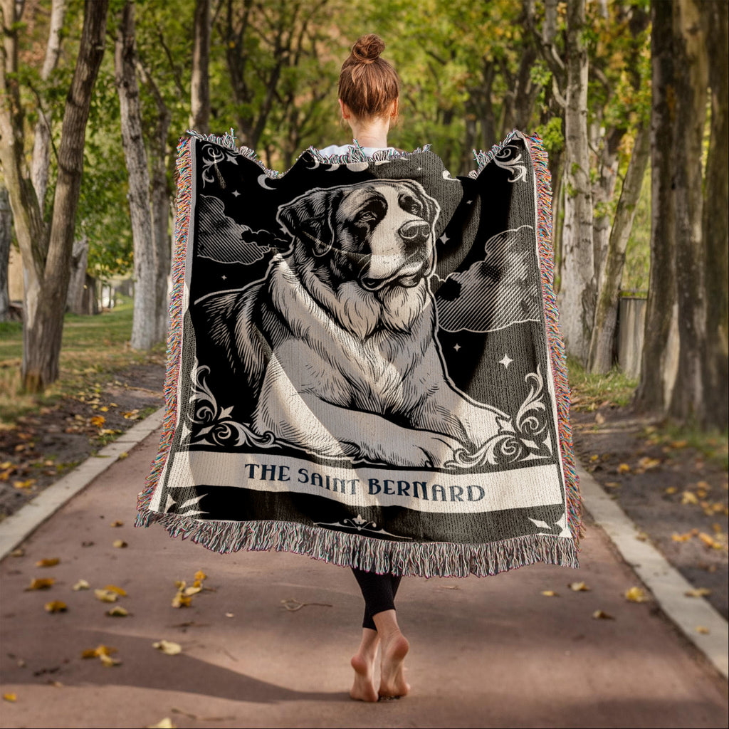 🐾 Woven Blanket Tarot Card - Saint Bernard Black & White