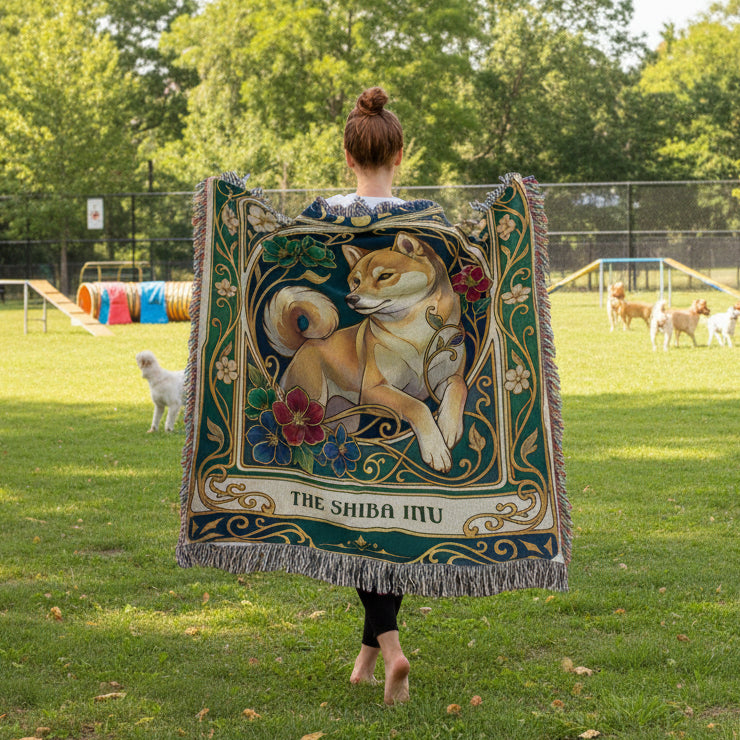 🐾 Woven Blanket Tarot Card - Shiba Imu Stained Glass