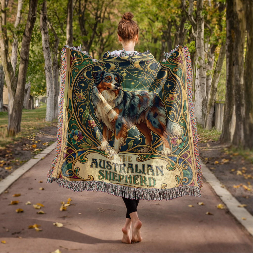 🐾 Woven Blanket Tarot Card - Australian Shepard Art Deco
