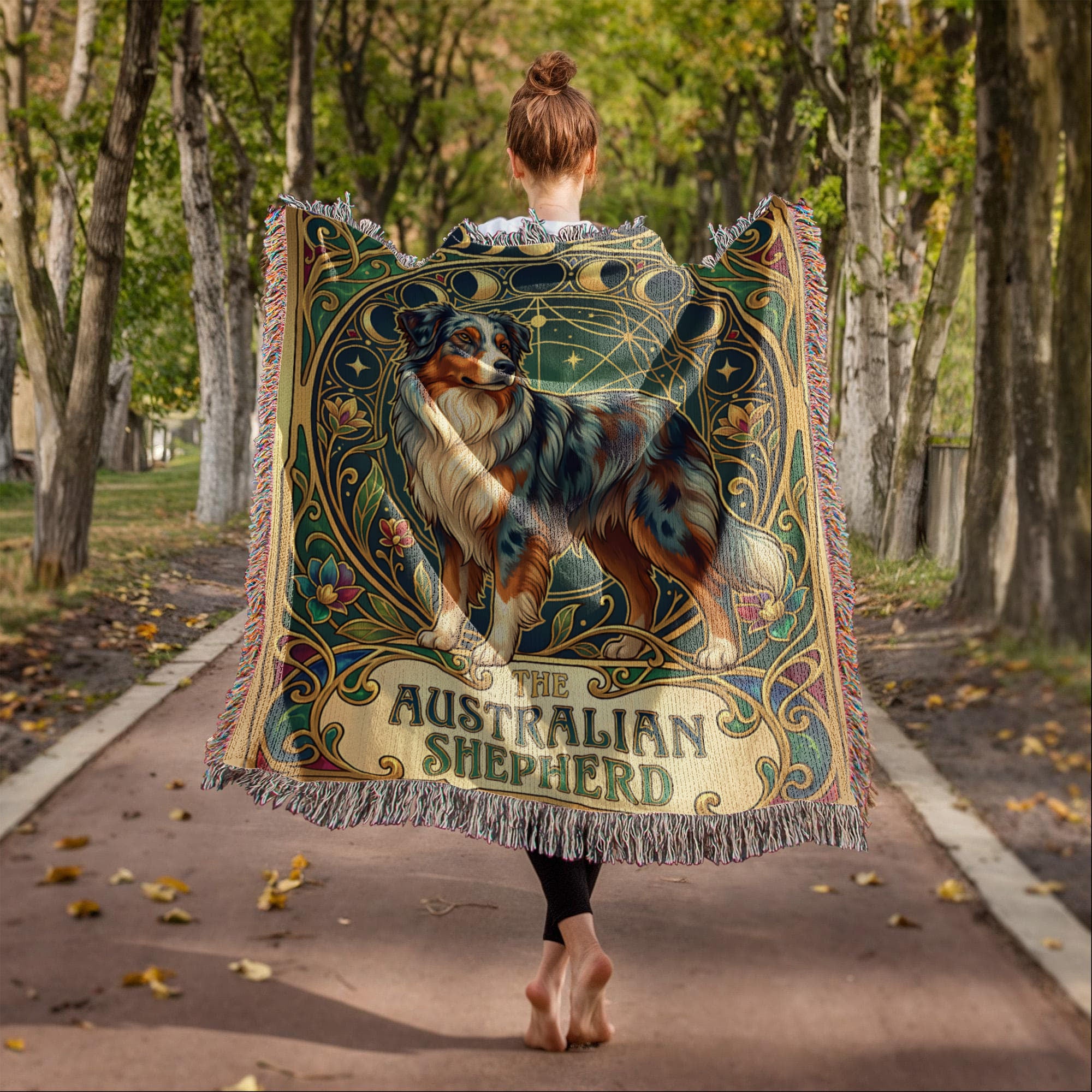🐾 Woven Blanket Tarot Card - Australian Shepard Art Deco