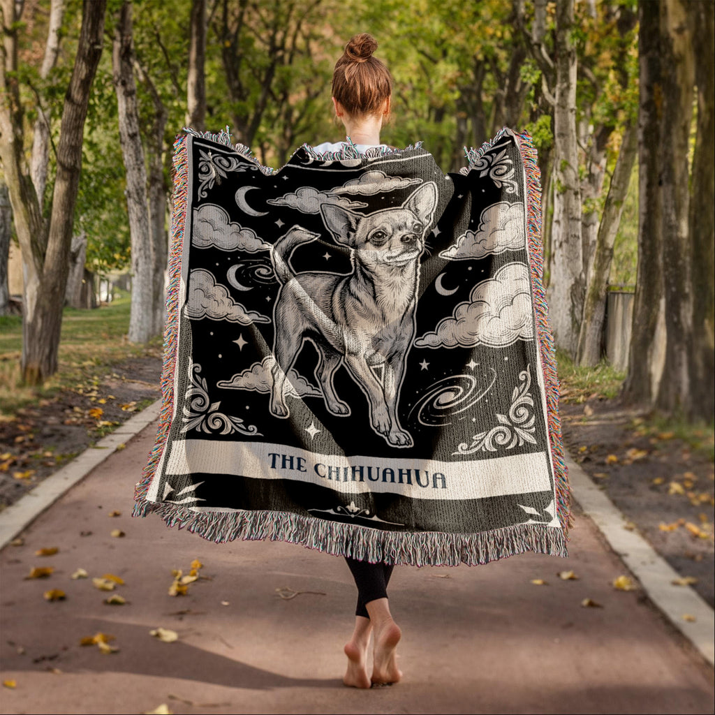 🐾 Woven Blanket Tarot Card - Chihuahua Black and White edition