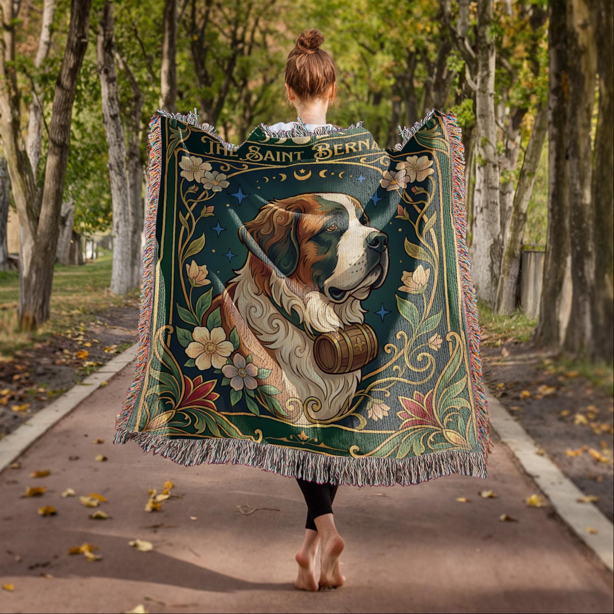 🐾 Woven Blanket Tarot Card - Saint Bernard Green
