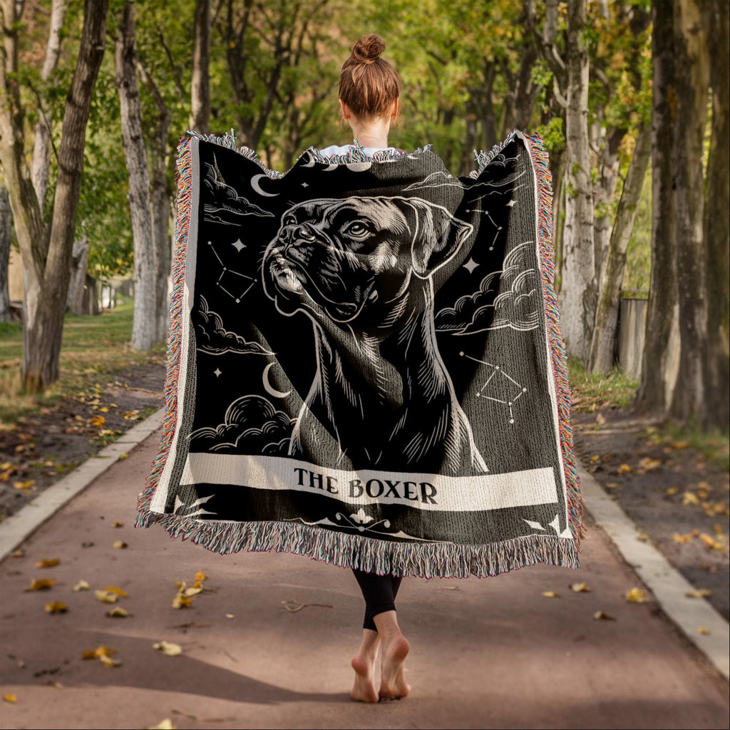 🐾 Woven Blanket Tarot Card - Boxer Black & White