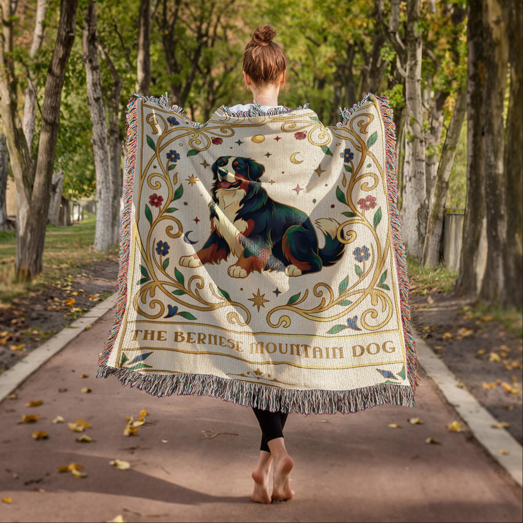 🐾 Woven Blanket Tarot Card - Bernese Mountain Dog - Flowers