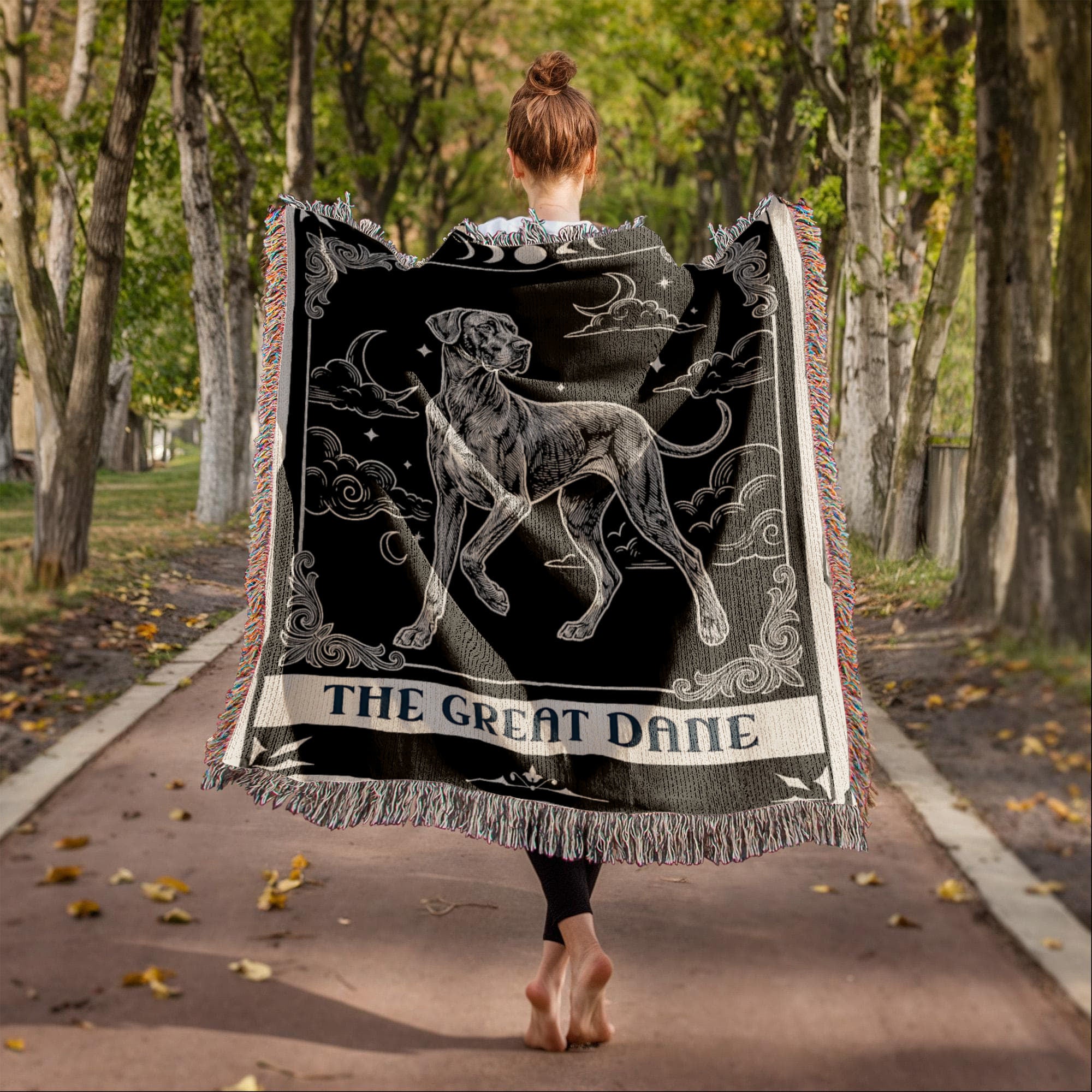🐾 Woven Blanket Tarot Card - Great Dane Black and White