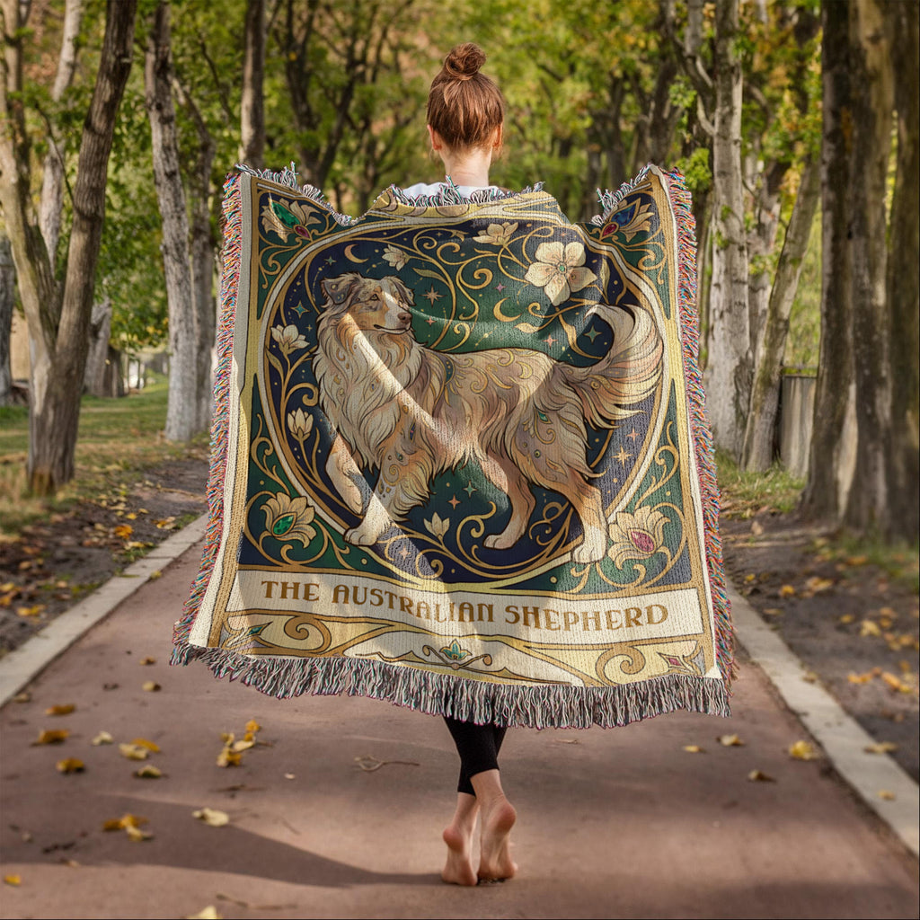 Australian Shepherd Art Nouveau Tarot Woven Blanket - Heirloom Cotton Throw
