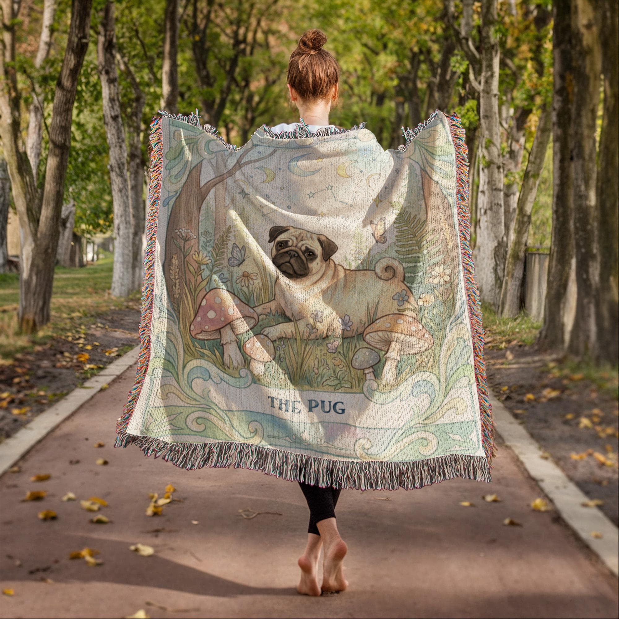 Pug Cottage Core Art Nouveau Tarot Woven Blanket - Heirloom Cotton Throw
