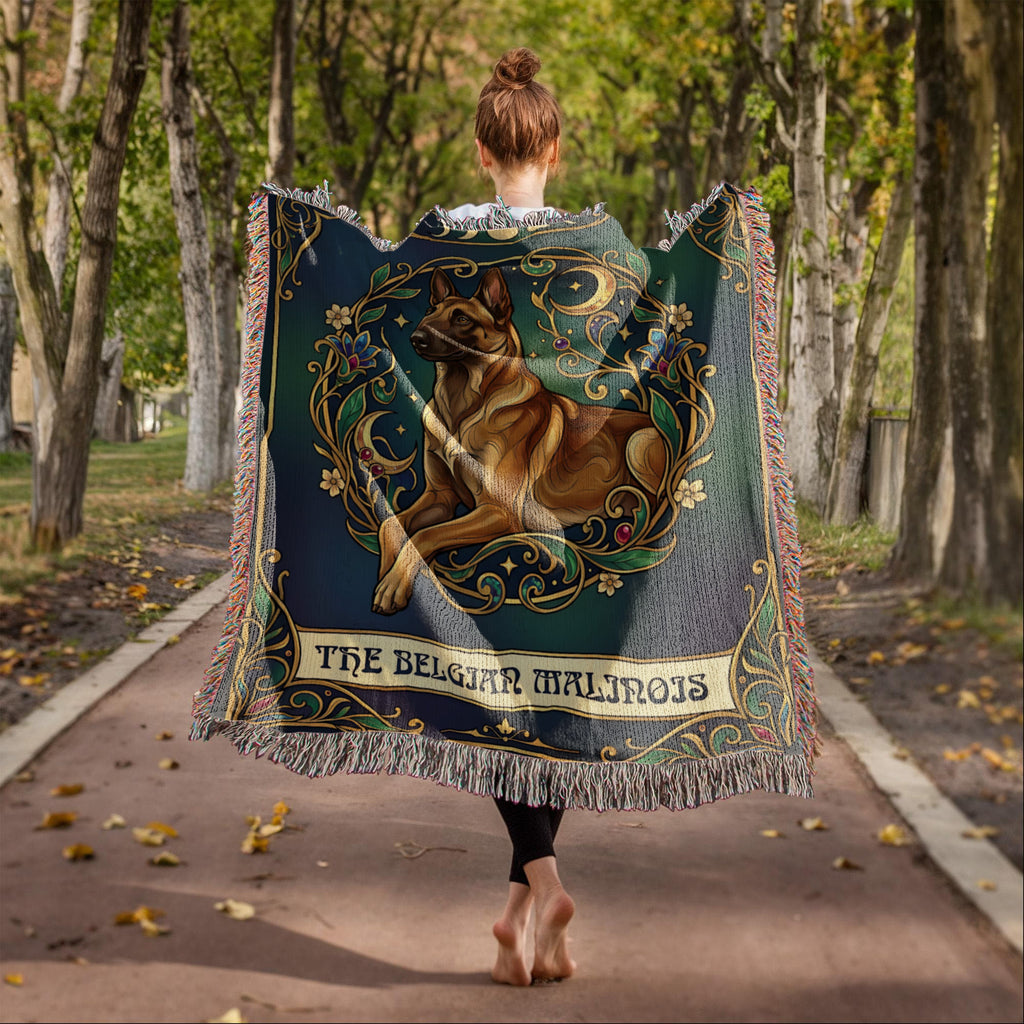🐾 Woven Blanket Tarot Card - Belgian Malinois Emerald