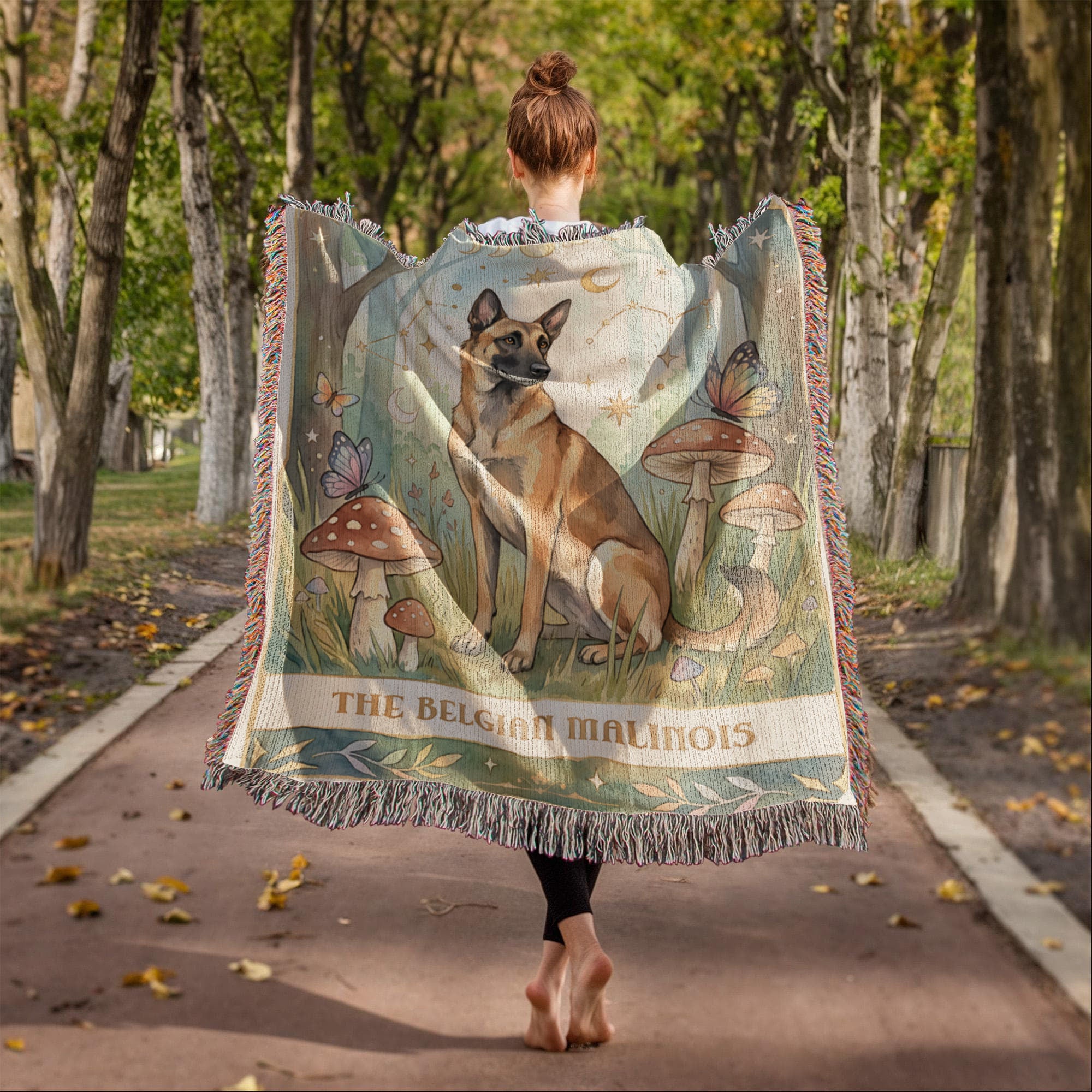 Belgian Malinois Cottage Core Art Nouveau Tarot Woven Blanket - Heirloom Cotton Throw
