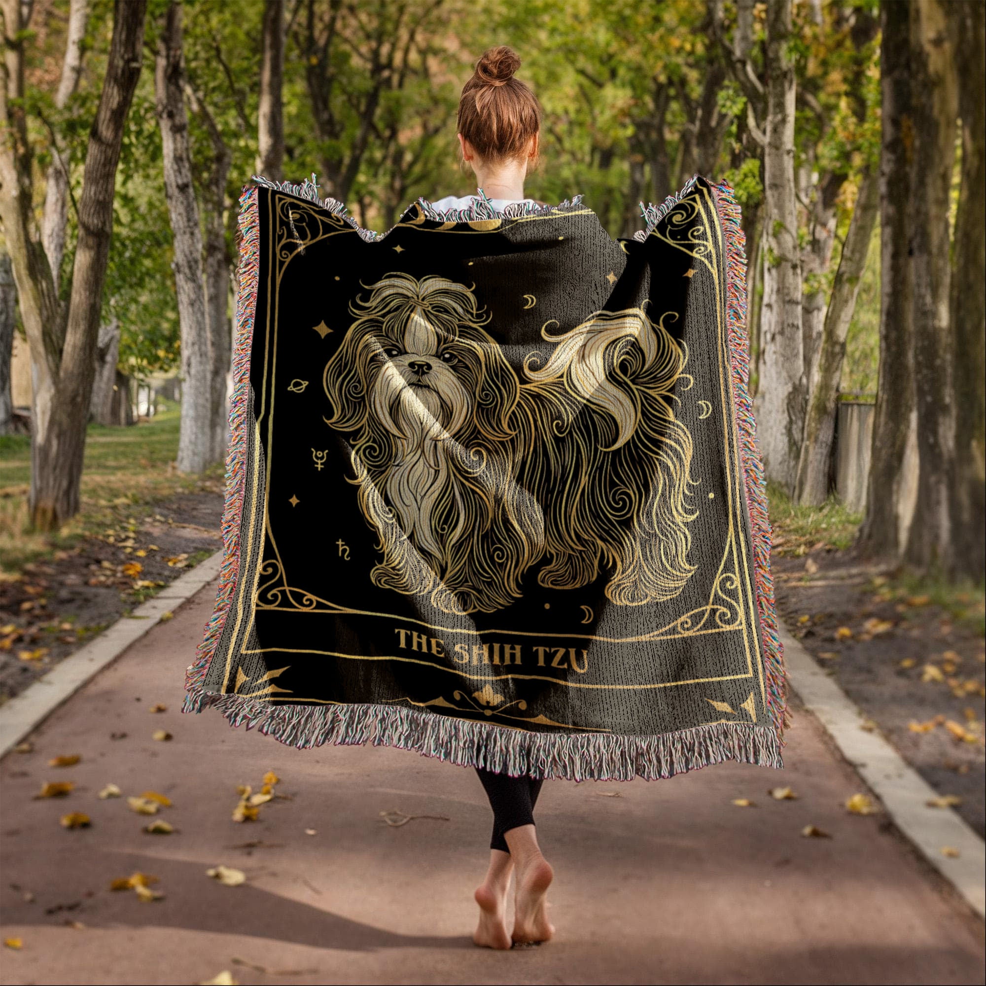 🐾  Woven Blanket Tarot Card - Shih Tzu Black and Gold
