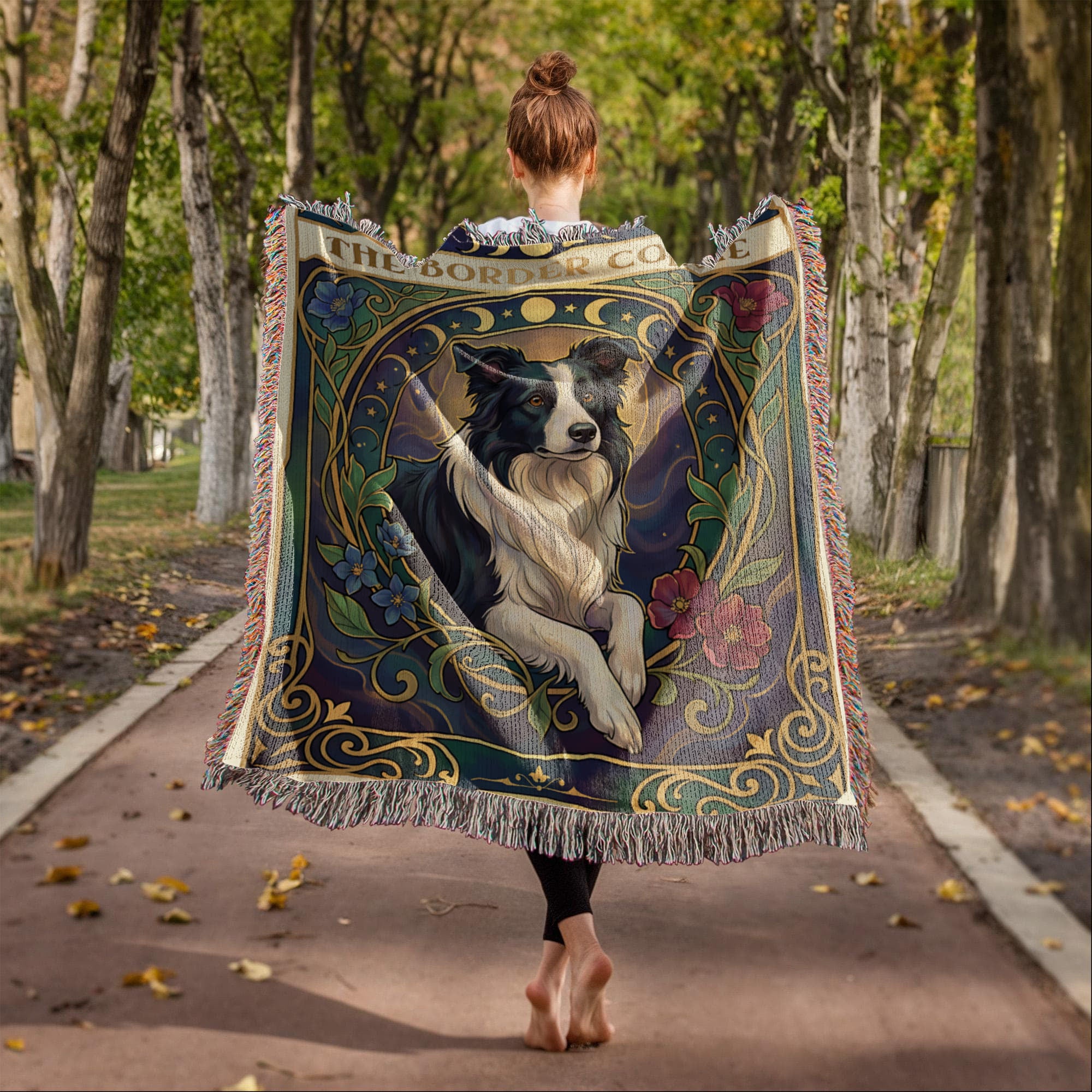 🐾 Woven Blanket Tarot Card - Border Collie Flowers