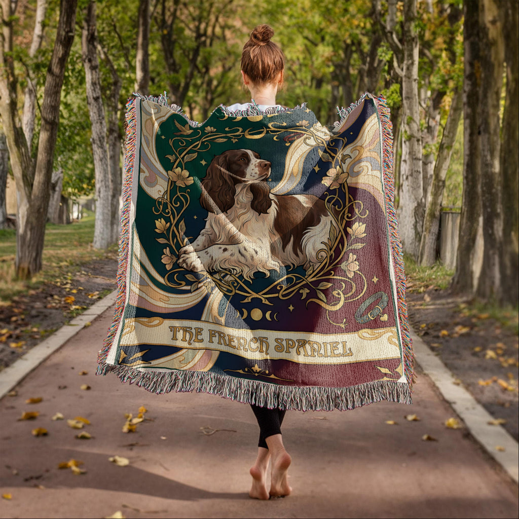 🐾 Woven Blanket Tarot Card - French Spaniel Laying Down