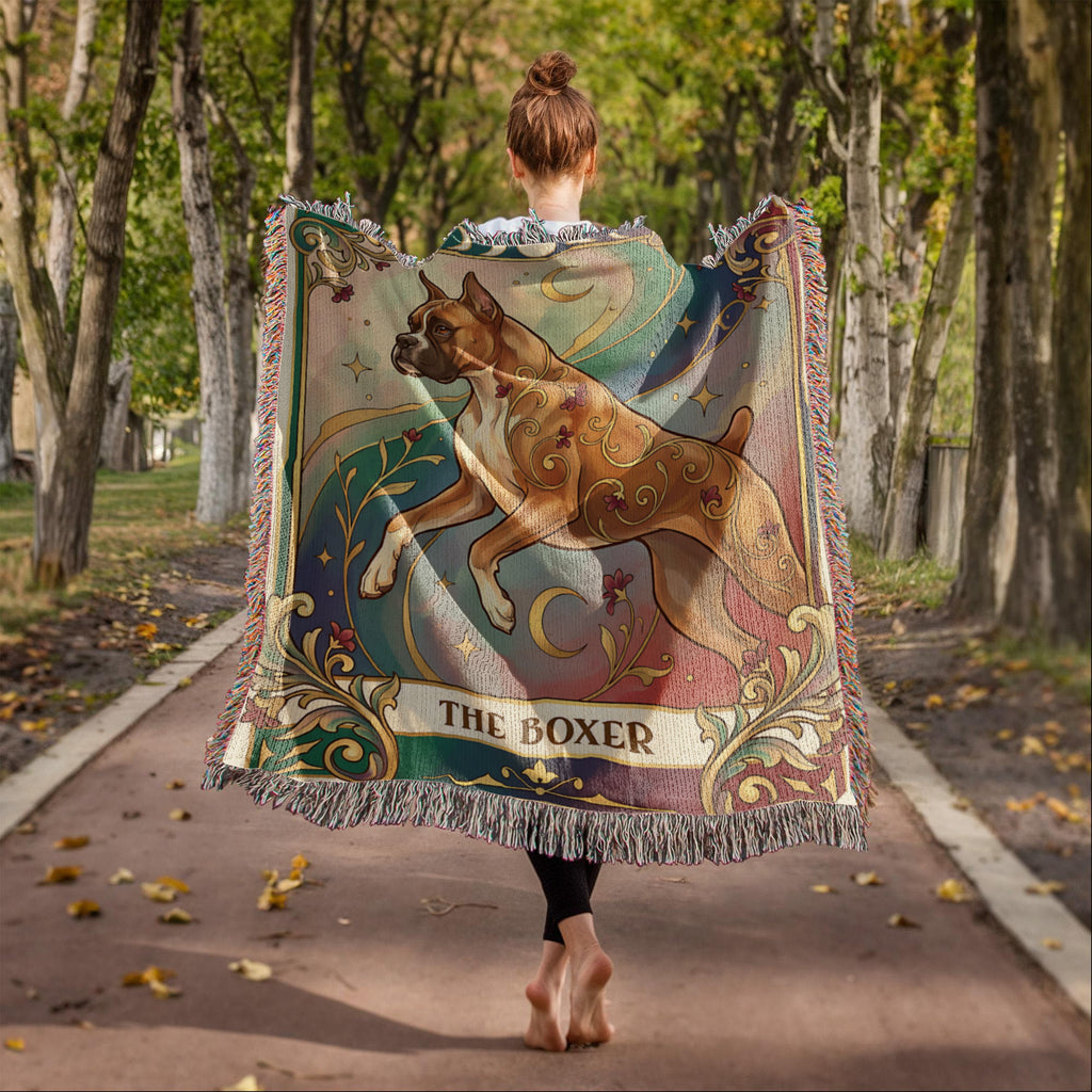 🐾 Woven Blanket Tarot Card - Boxer Rainbow