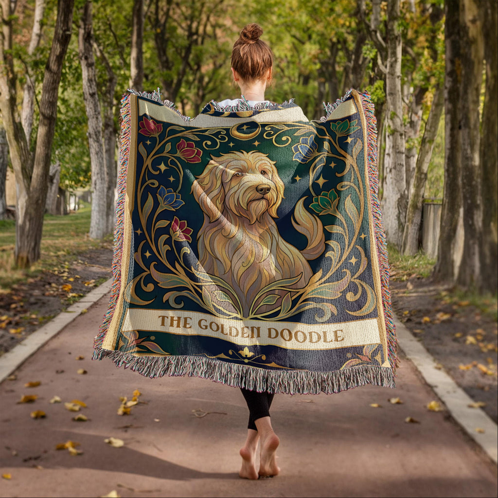 🐾 Woven Blanket Tarot Card - Golden Doodle Stained Glass