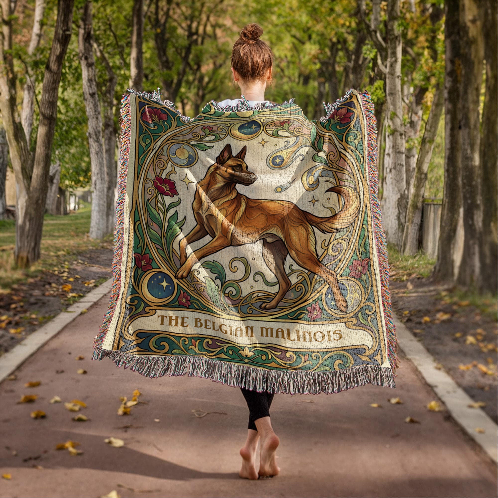🐾 Woven Blanket Tarot Card - Belgian Malinois Stained Glass