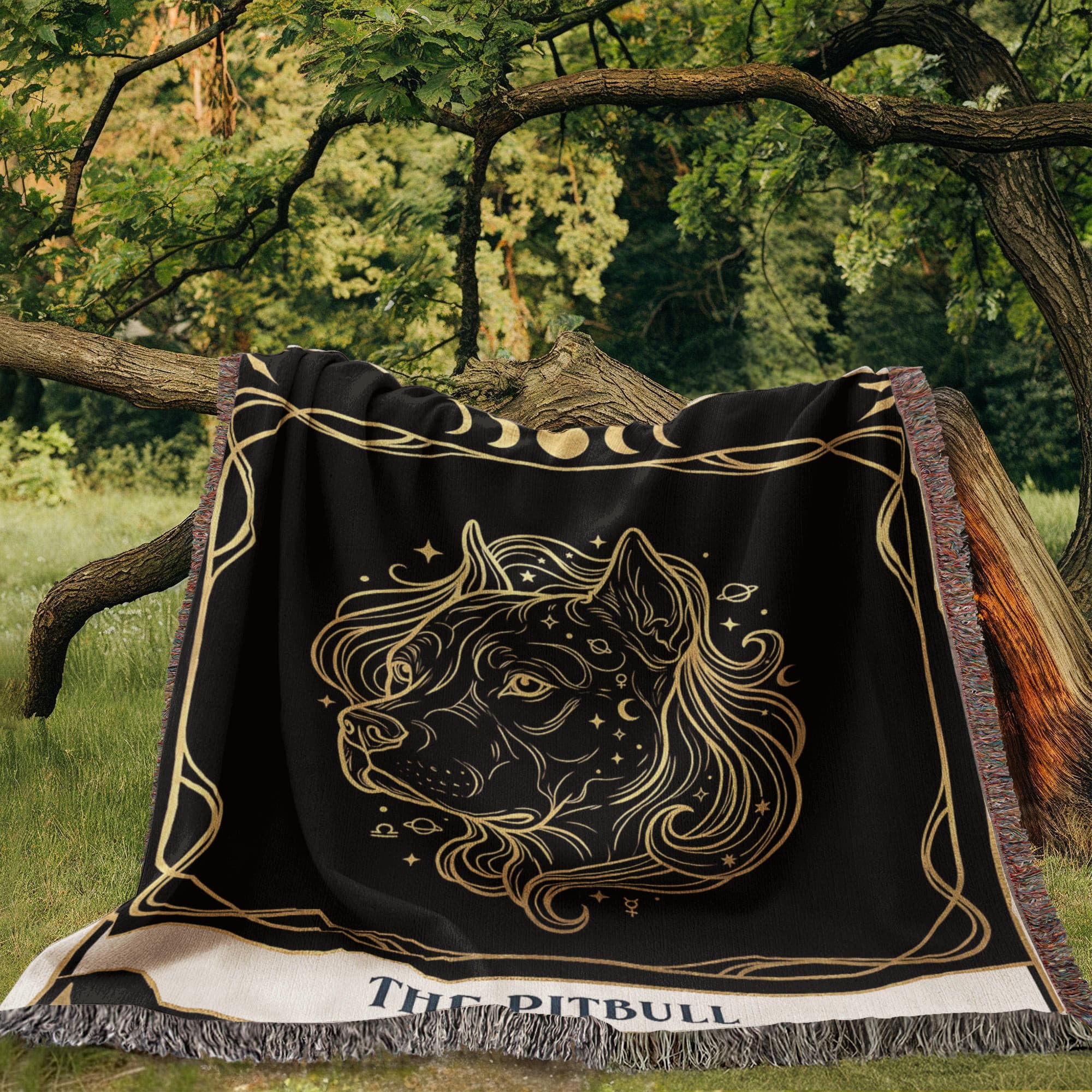 🐾 Woven Blanket Tarot Card - Pitbull Celestial Head Shot