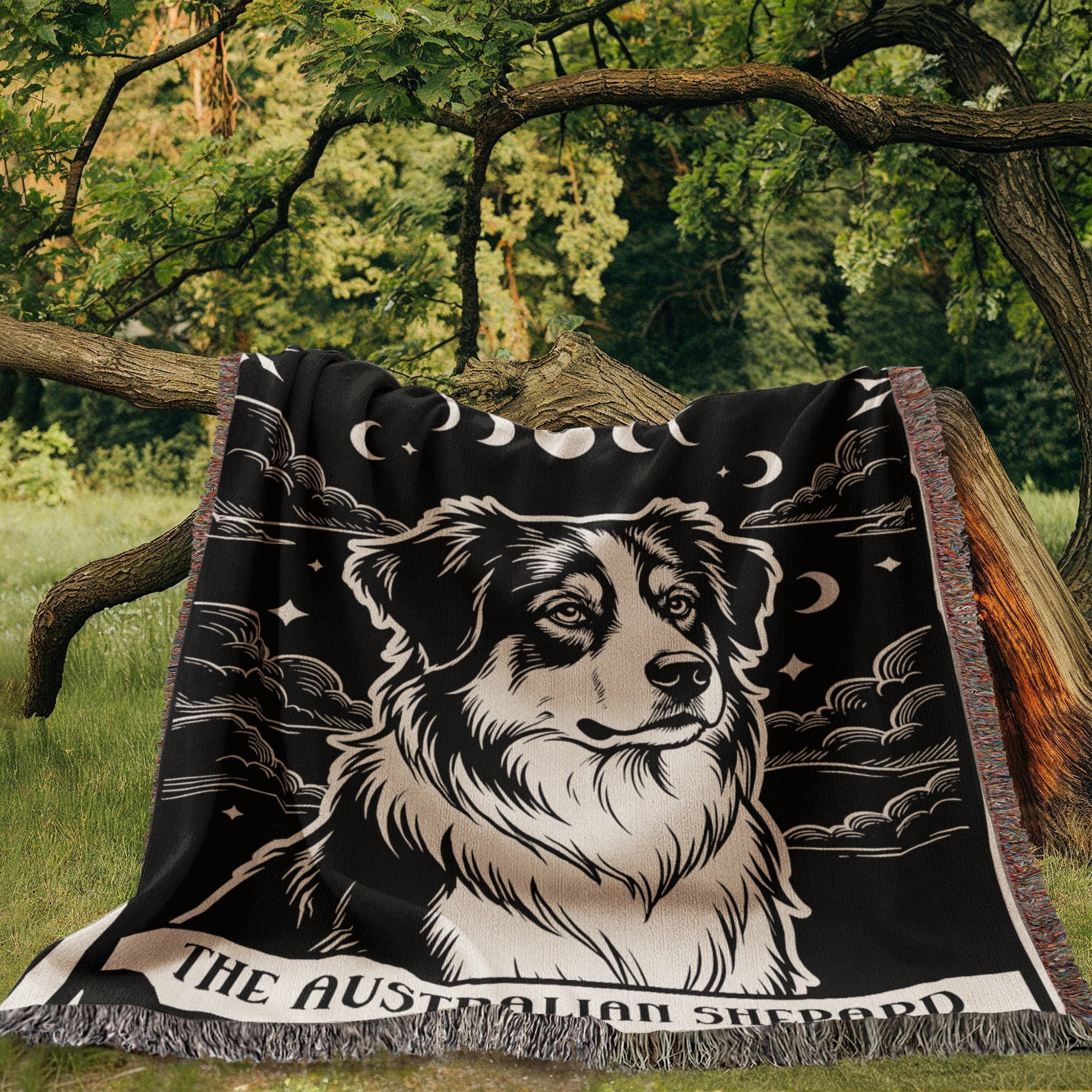 🐾 Woven Blanket Tarot Card - Australian Shepard Black and White