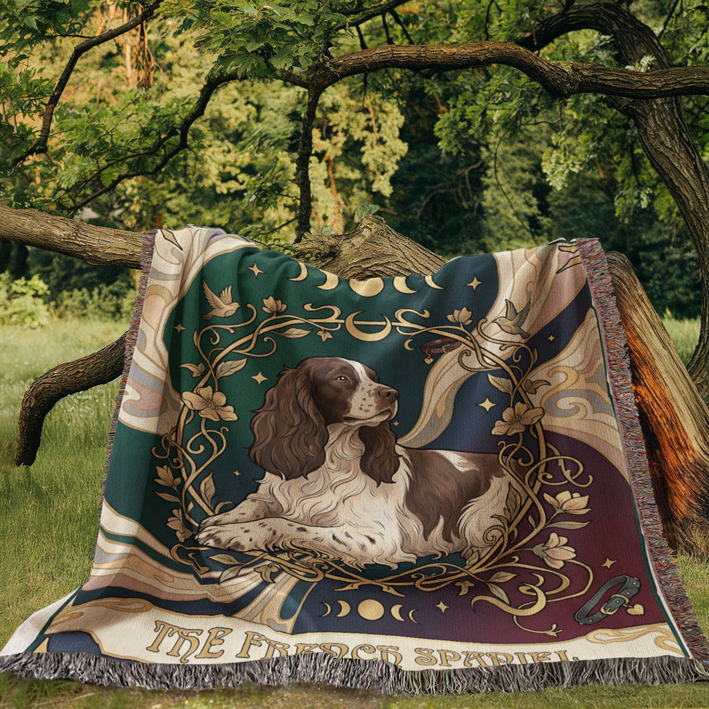 🐾 Woven Blanket Tarot Card - French Spaniel Laying Down