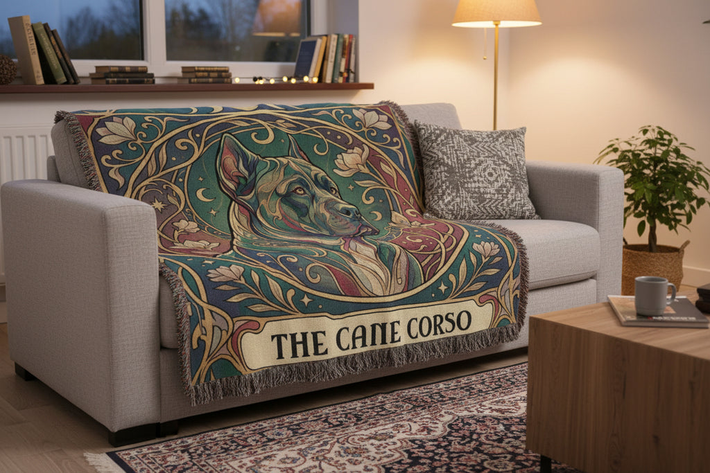 🐾 Woven Blanket Tarot - Cane Corso Gold Flowers