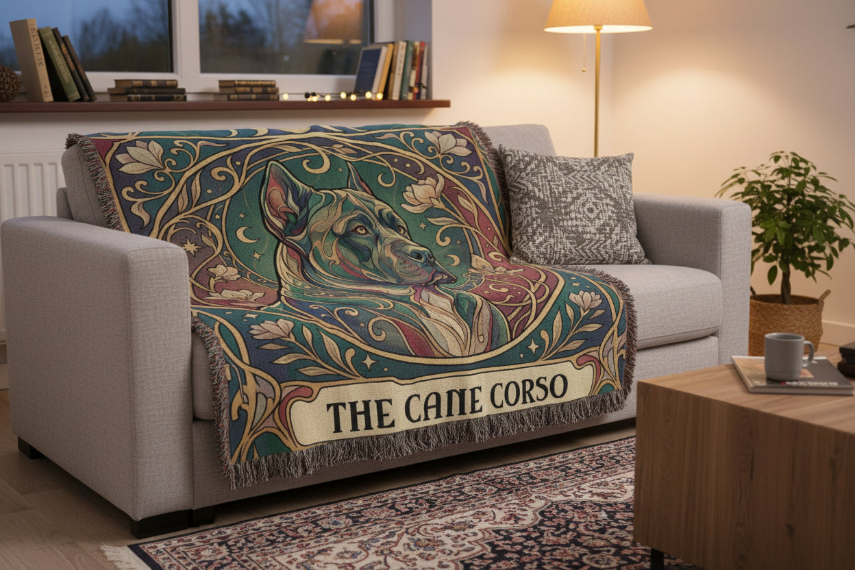 🐾 Woven Blanket Tarot - Cane Corso Gold Flowers