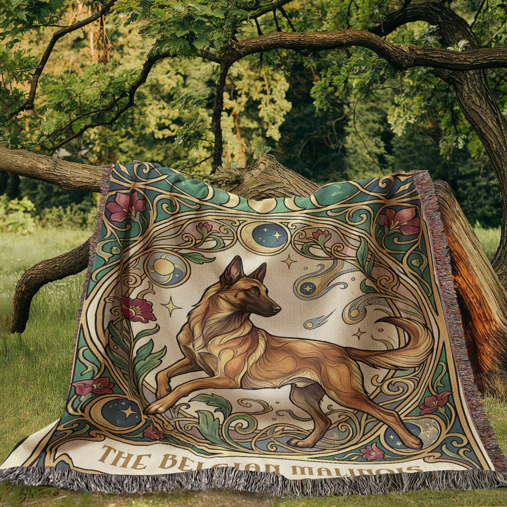 🐾 Woven Blanket Tarot Card - Belgian Malinois Stained Glass