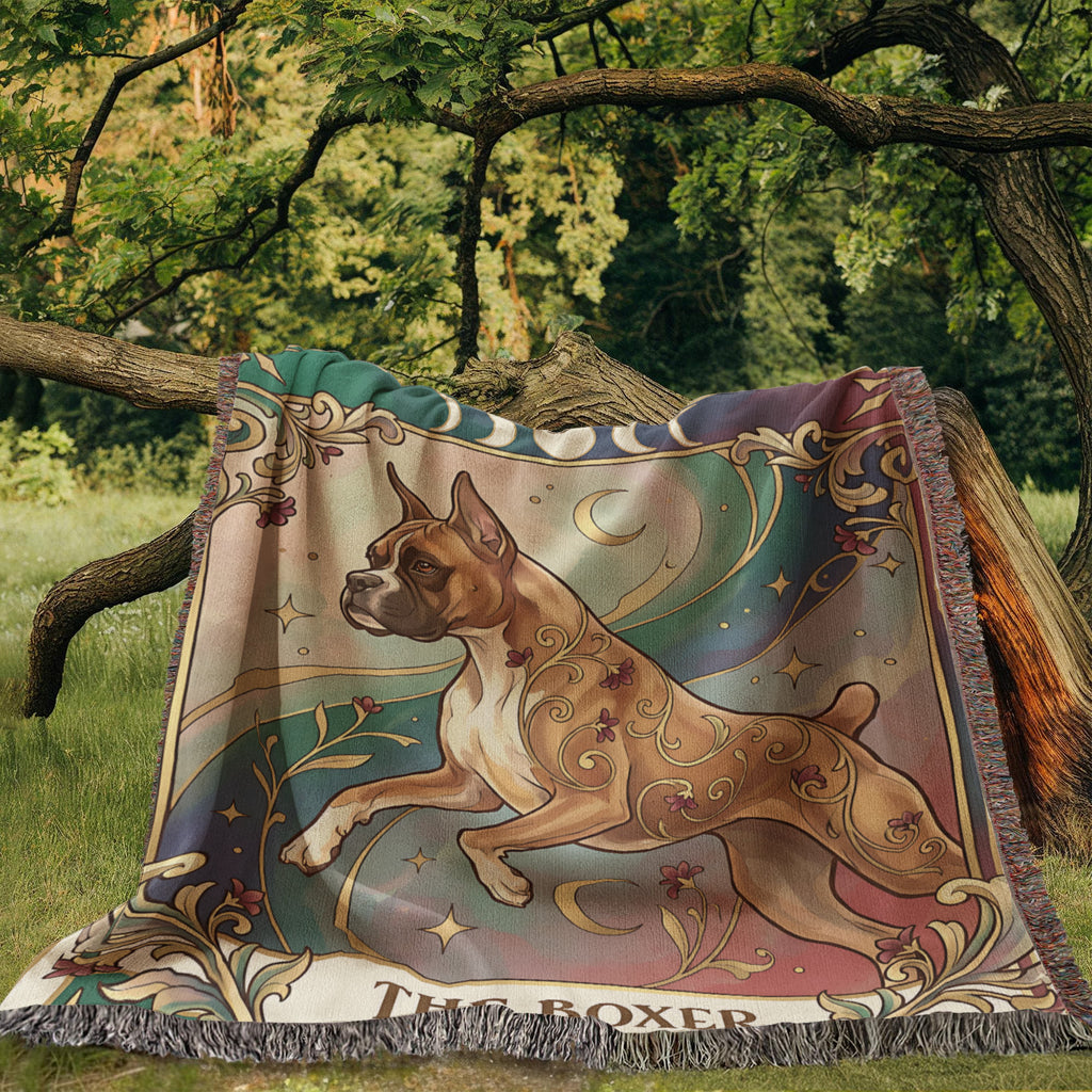 🐾 Woven Blanket Tarot Card - Boxer Rainbow
