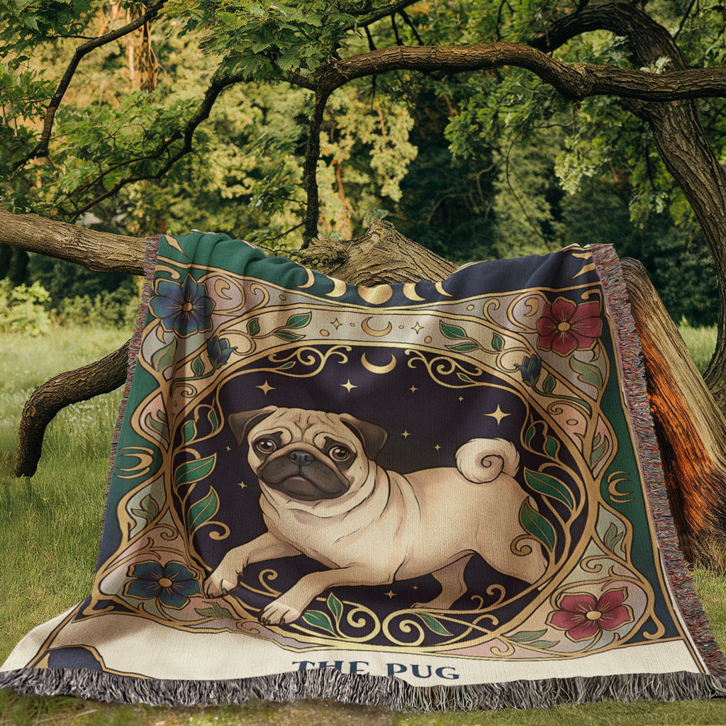 🐾 Woven Blanket Tarot Card - Pug Stained Glass
