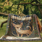 🐾 Woven Blanket Tarot Card - Chihuahua Golden Flowers