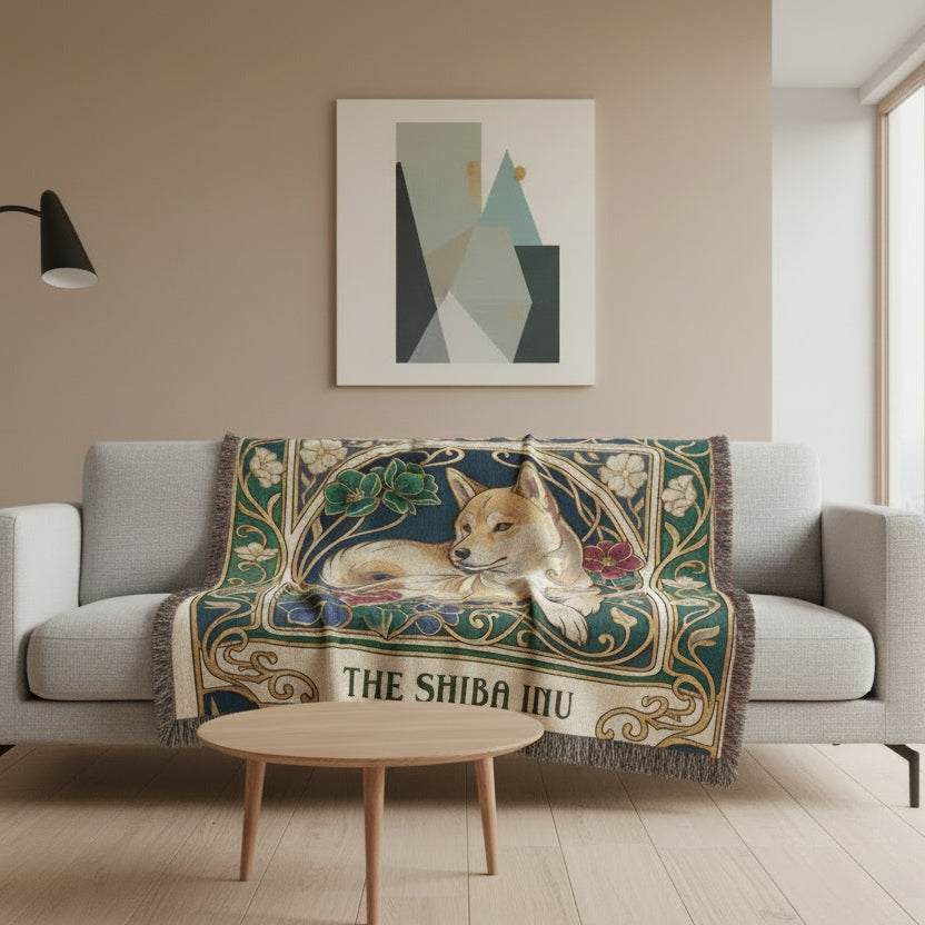 🐾 Woven Blanket Tarot Card - Shiba Imu Stained Glass