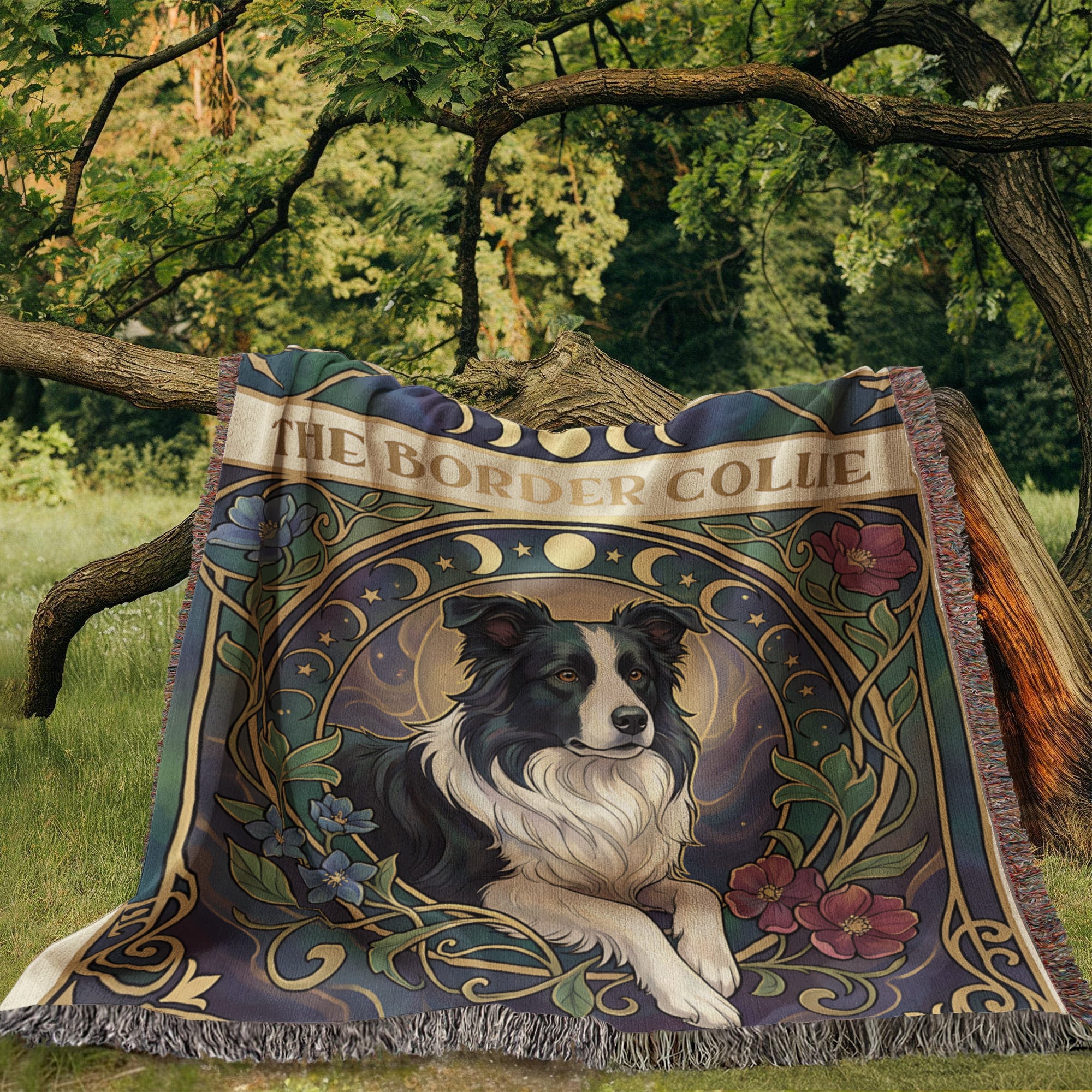 🐾 Woven Blanket Tarot Card - Border Collie Flowers