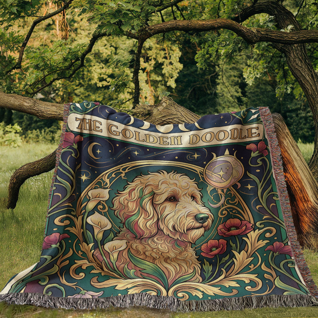 🐾 Woven Blanket Tarot Card - Golden Doodle Lillies