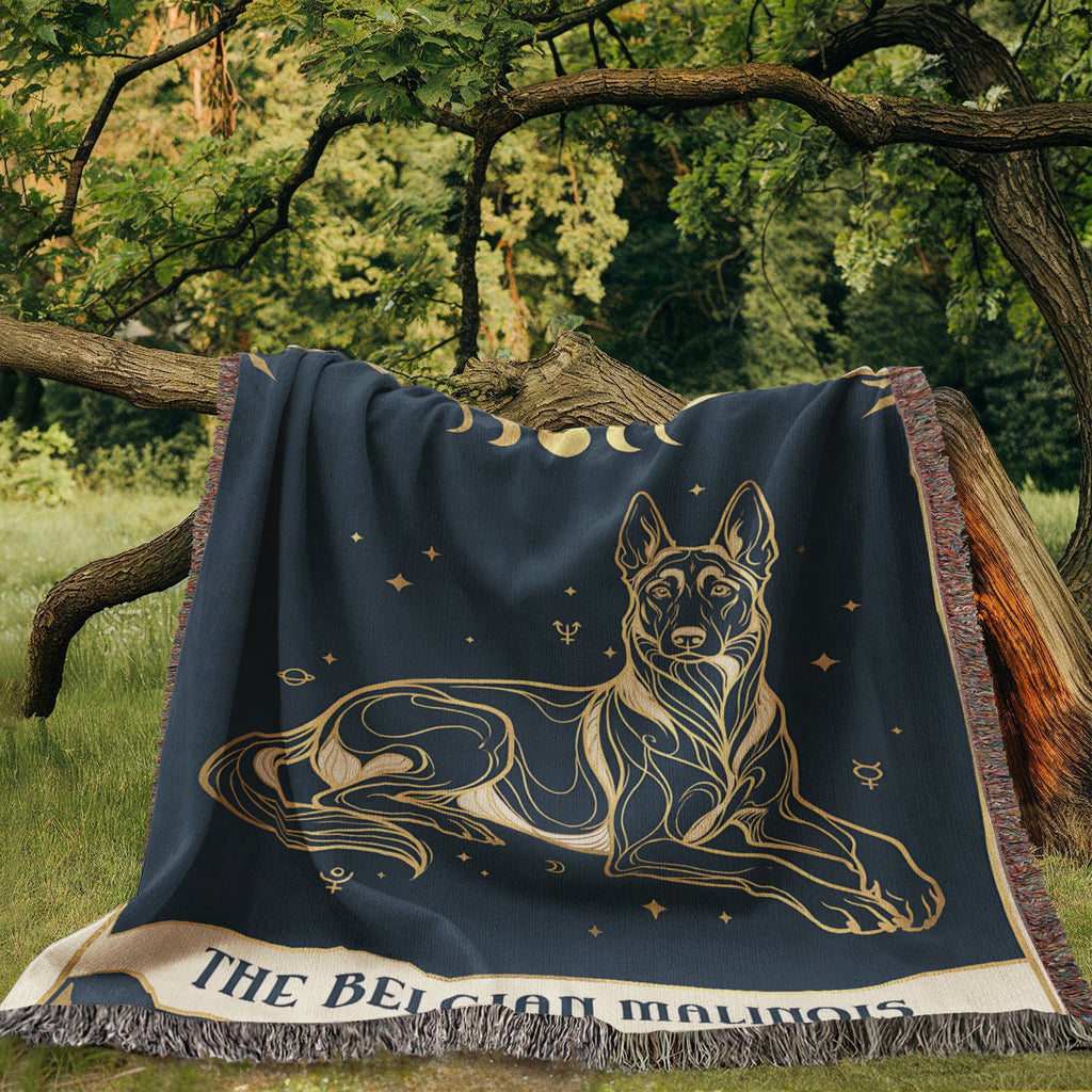 🐾 Woven Blanket Tarot Card - Belgian Malinois Celestial