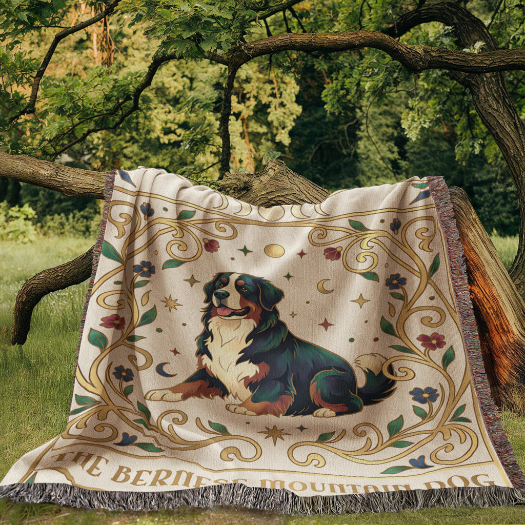 🐾 Woven Blanket Tarot Card - Bernese Mountain Dog - Flowers