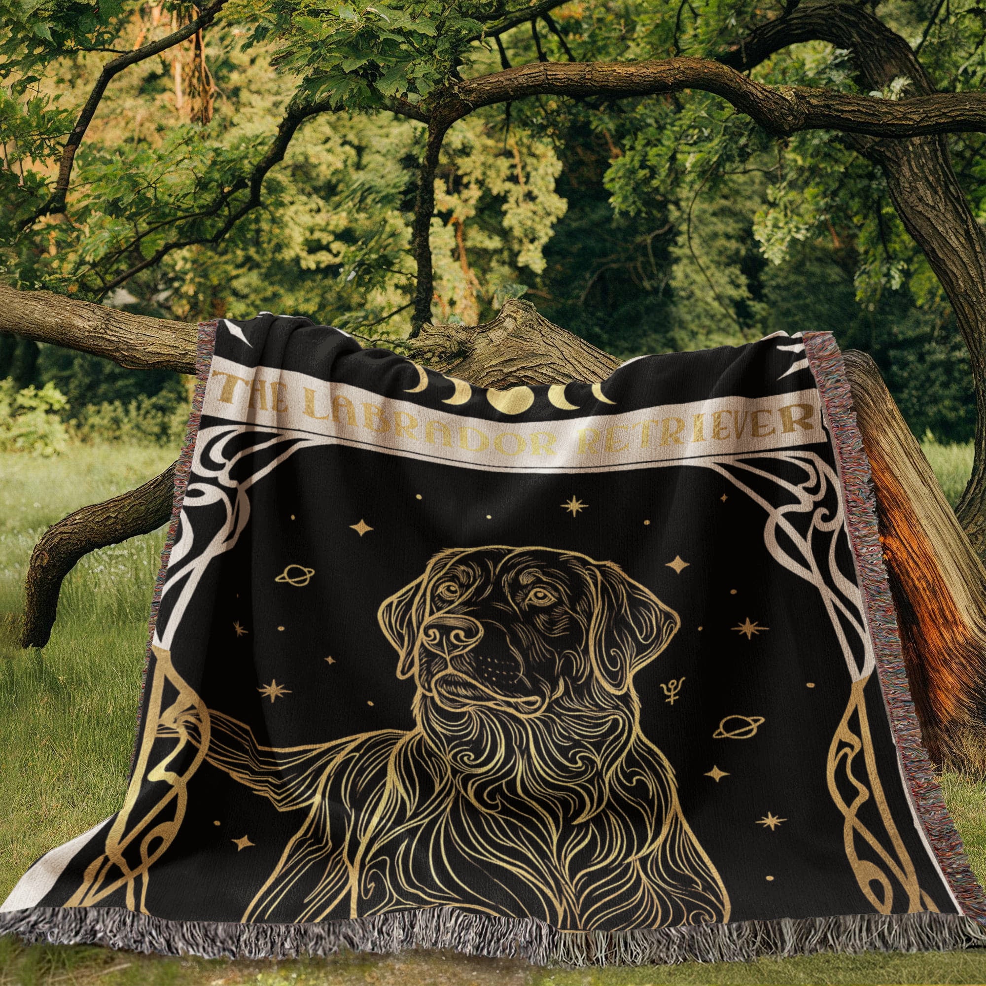 🐾 Woven blanket tarot card - Labrador Retriever Golden Headshot