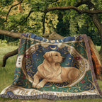 🐾 Woven Blanket Tarot Card - Golden retriever golden with red flowers