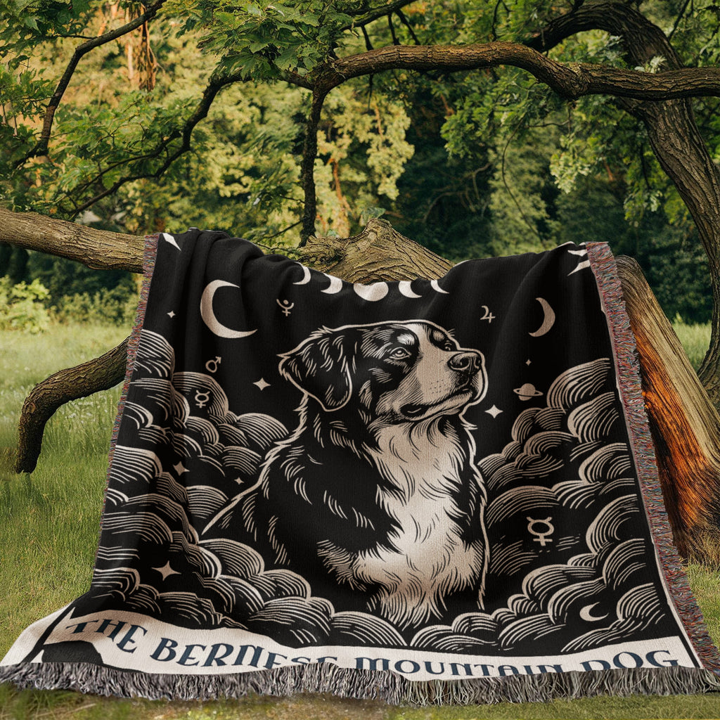 🐾 Woven Blanket Tarot Card - Bernese Mountain Dog - Black & White