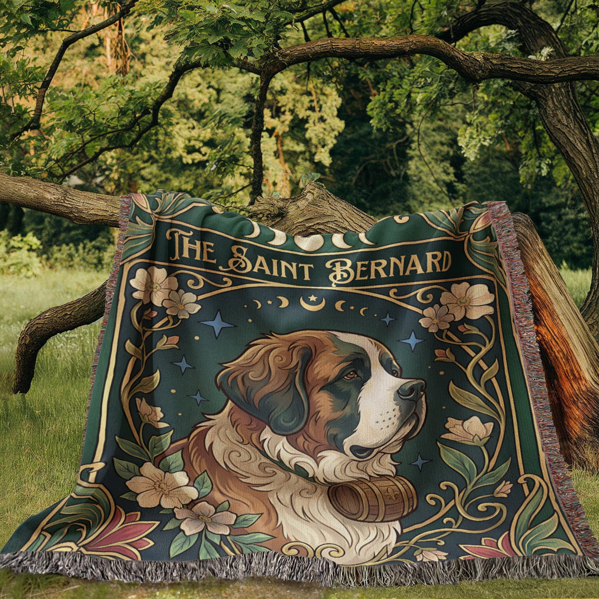 🐾 Woven Blanket Tarot Card - Saint Bernard Green