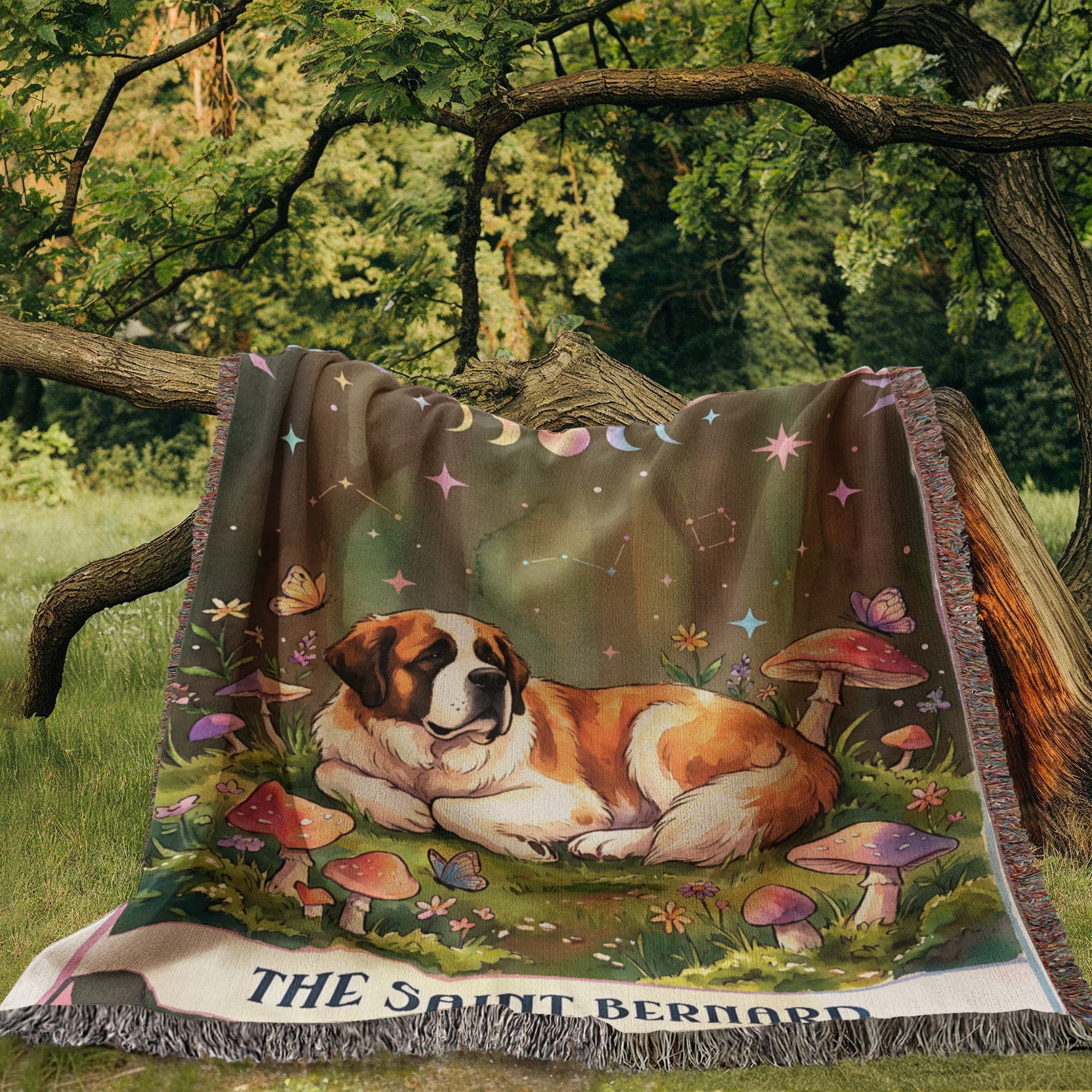 Saint Bernard Cottage Core Art Nouveau Tarot Woven Blanket - Heirloom Cotton Throw