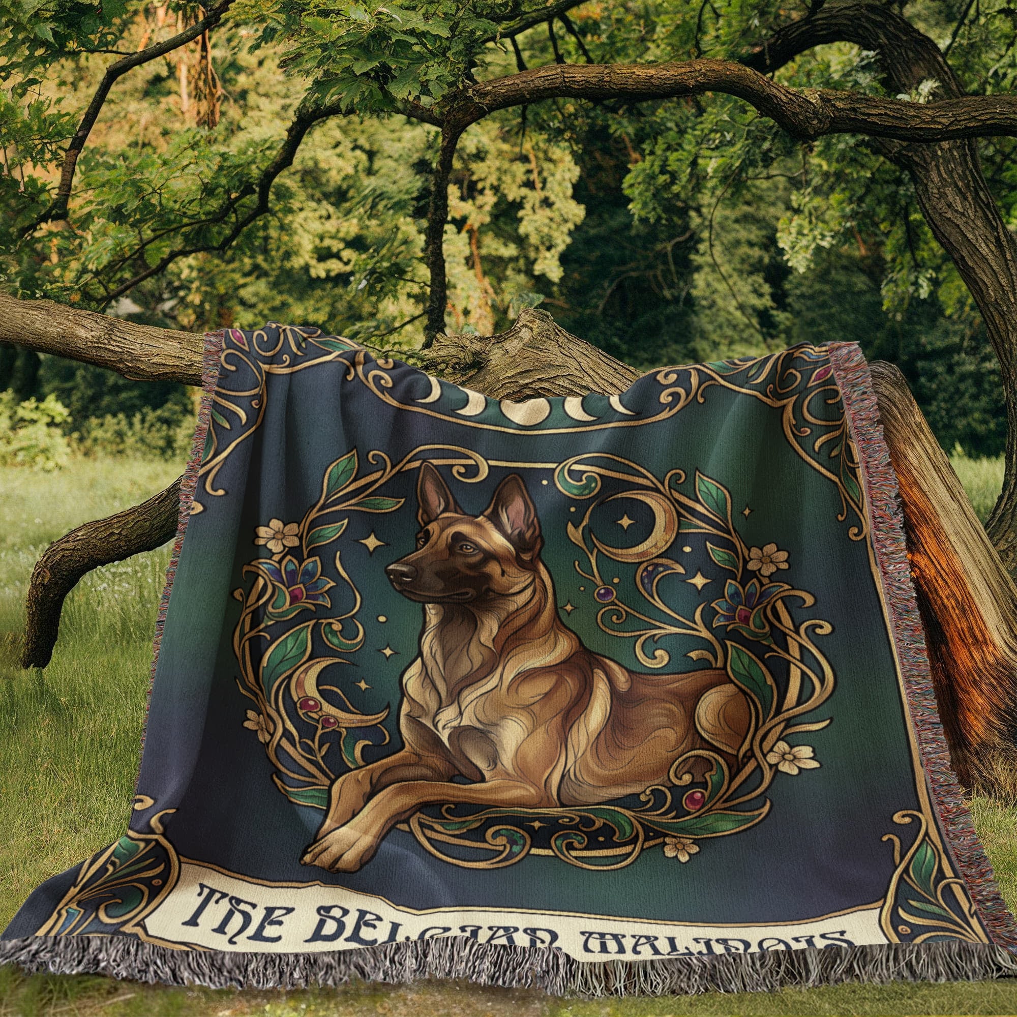 🐾 Woven Blanket Tarot Card - Belgian Malinois Emerald