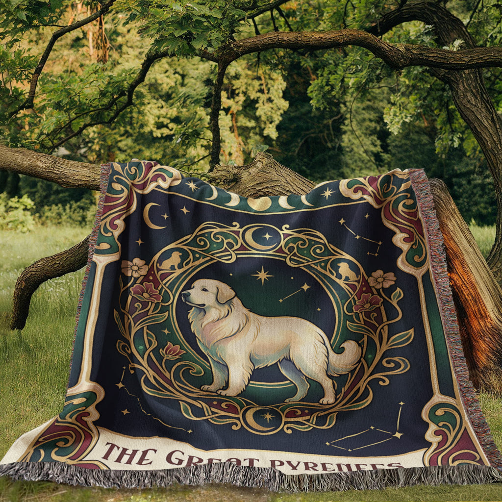 🐾 Woven Blanket Tarot Card - Great Pyrenees Green and Gold
